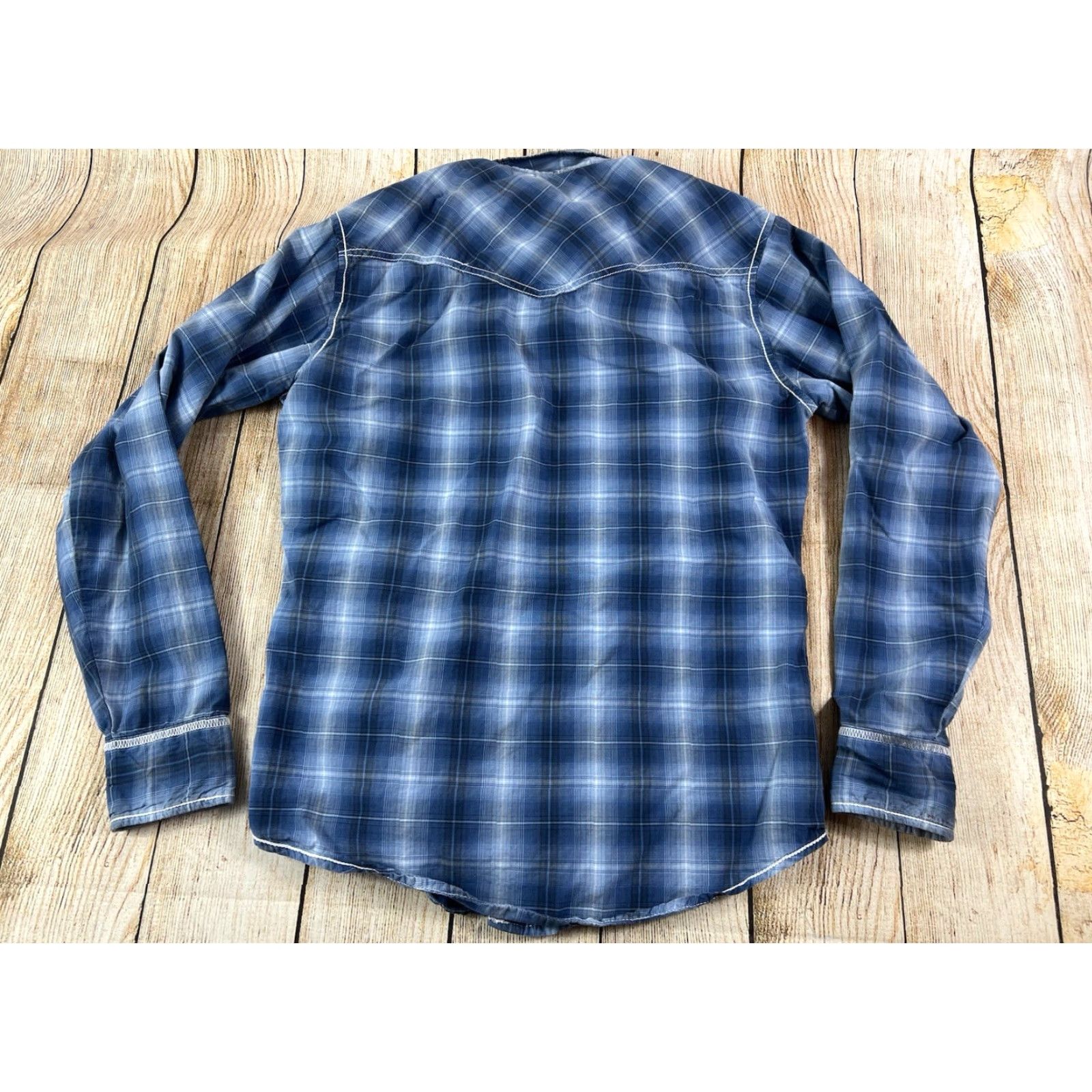 Wrangler Wrangler Shirt Long Sleeve Plaid Western Button-Up Pearl Snap M Blue Mens Size US M / EU 48-50 / 2 - 2 Thumbnail