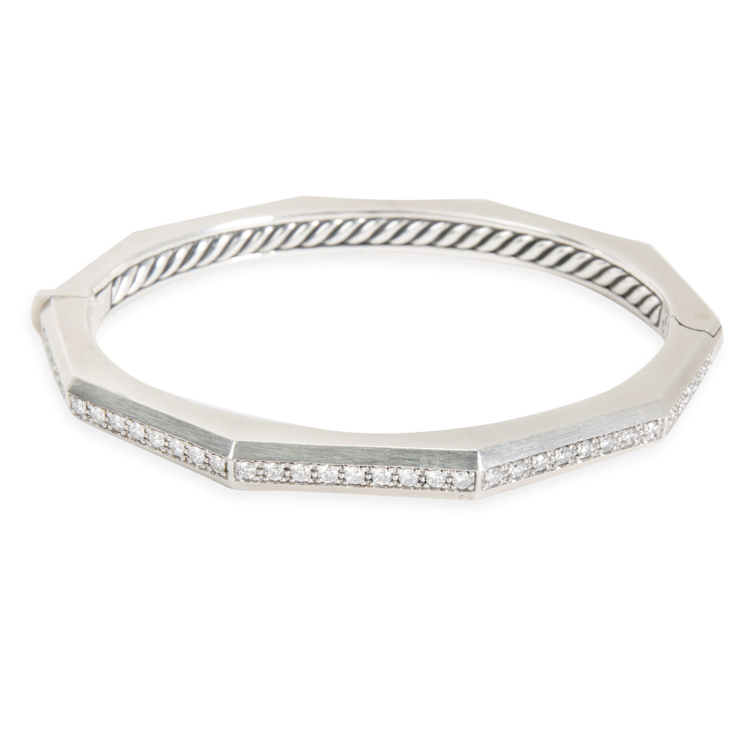 image of David Yurman Wellesley Faceted Diamond Bangle In Sterling Silver 0.81 Ctw, Women's