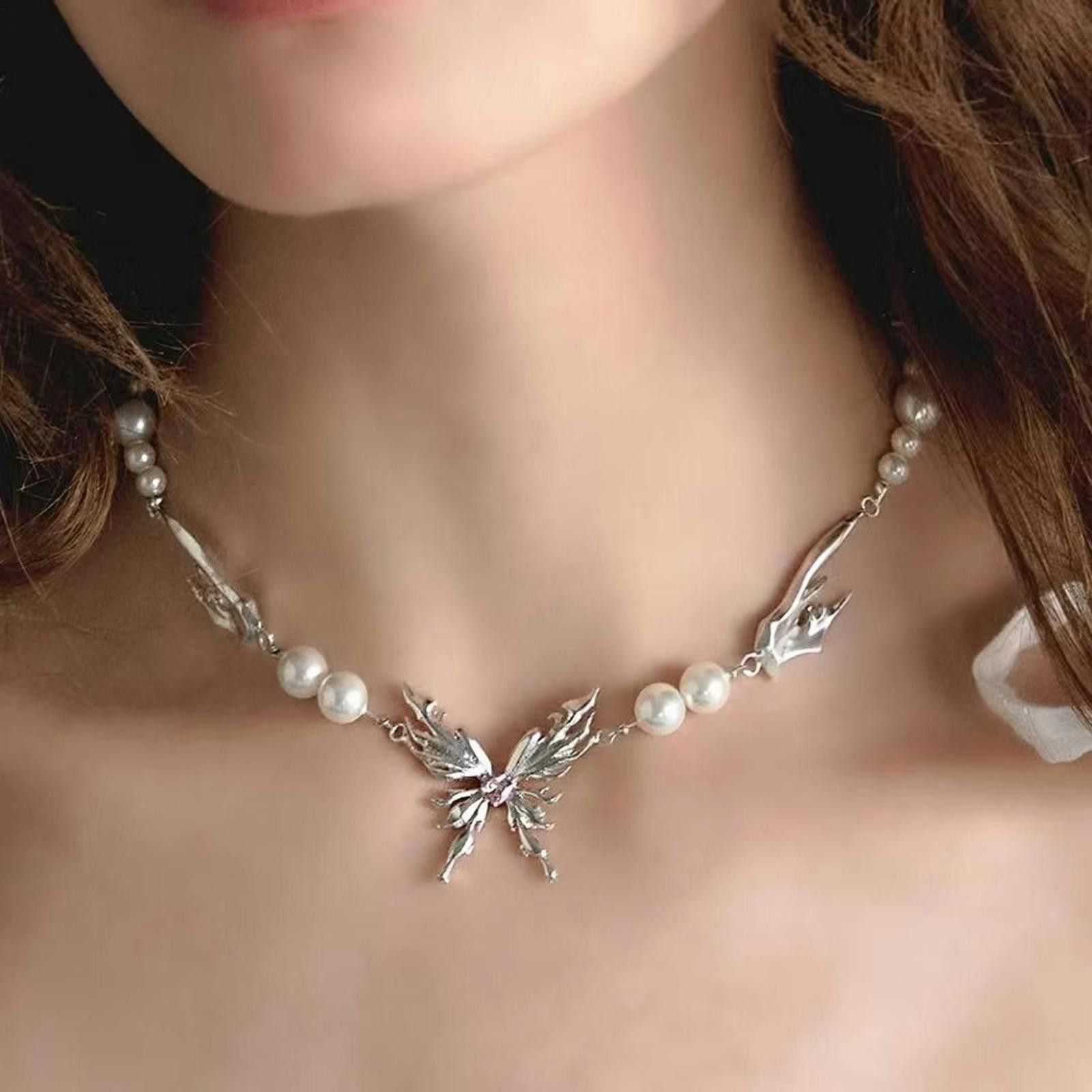 Other Butterfly Pearl Necklace Size ONE SIZE - 1 Thumbnail