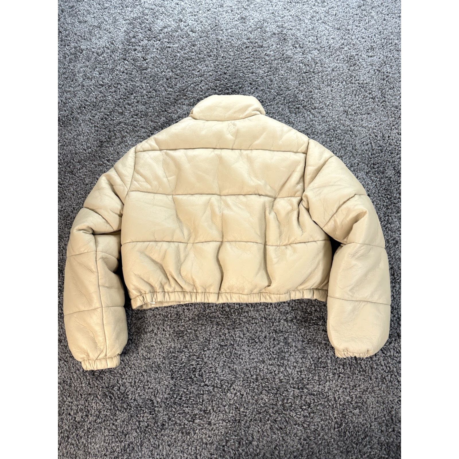 Zara Zara Faux Leather Puffer Jacket Womens Small Zip Cropped Winter Tan Brown Women N/A Size S / US 4 / IT 40 - 5 Thumbnail