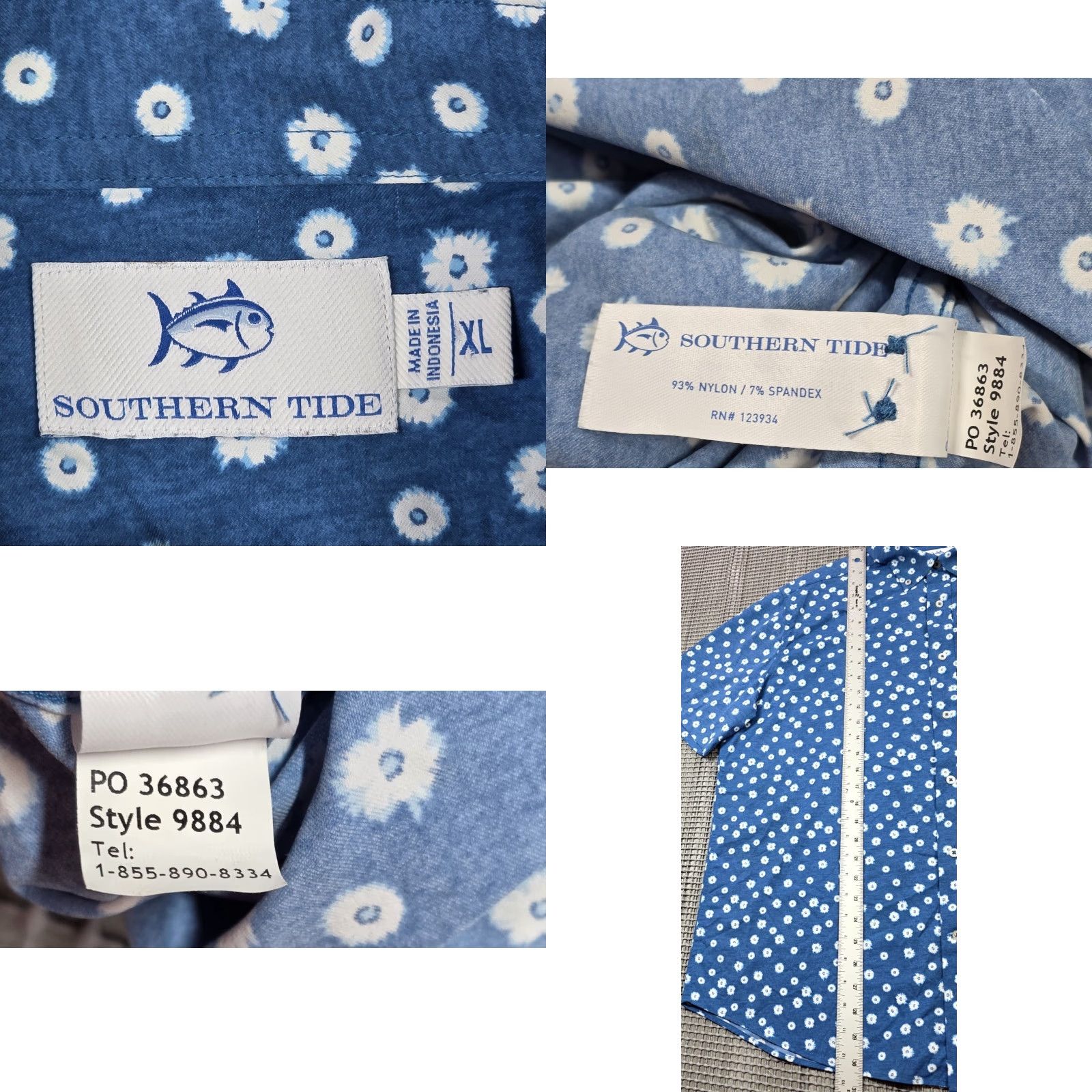 Southern Tide Southern Tide Button-Up Shirt XL Blue Floral Nylon/Spandex Poppin Poppies Sport Shirt Men Regular Lightweight (2010s) Size US XL / EU 56 / 4 - 8 Thumbnail