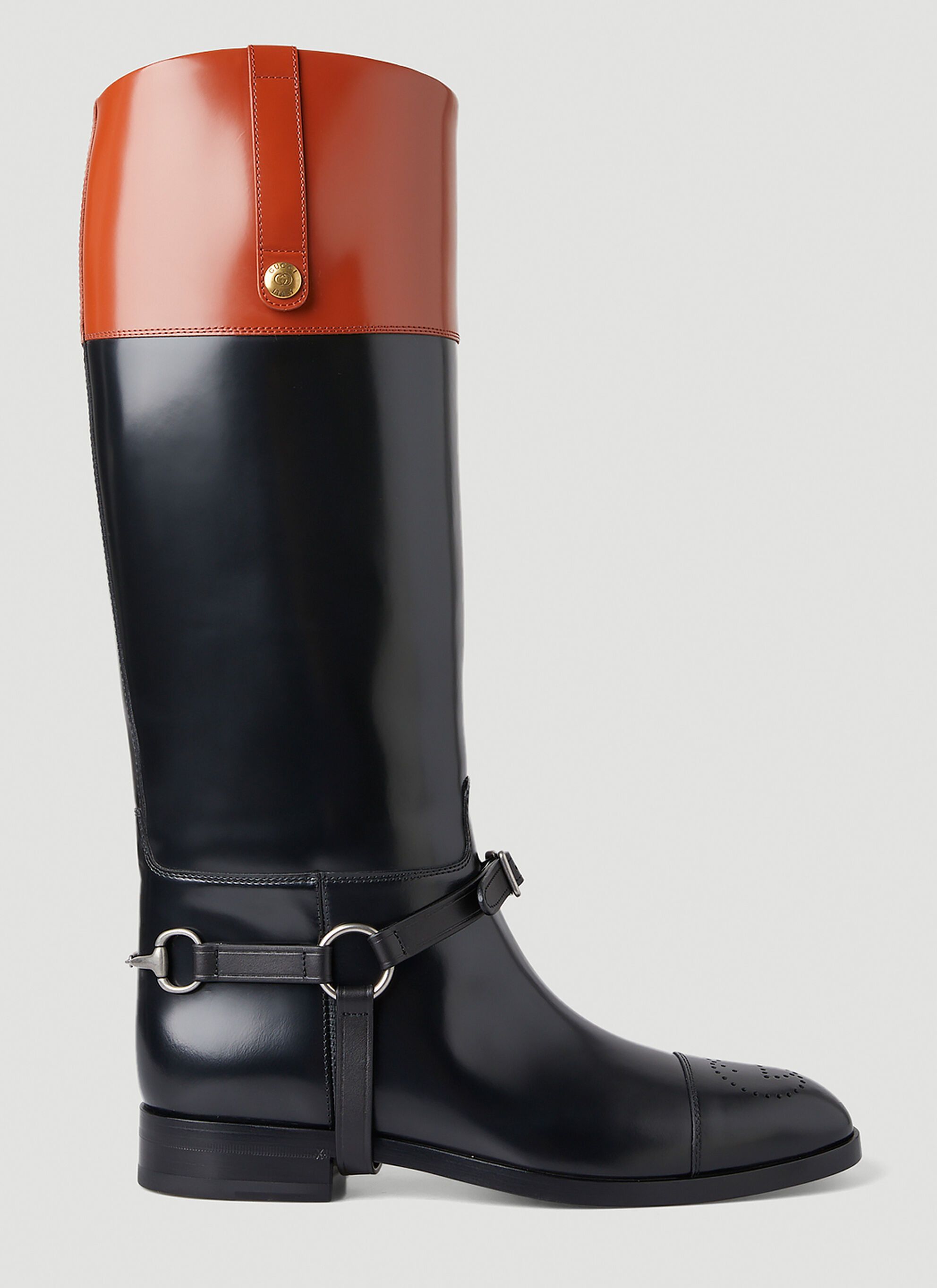 image of Gucci Knee-High Riding Boot With Harness in Black, Men's (Size 9)