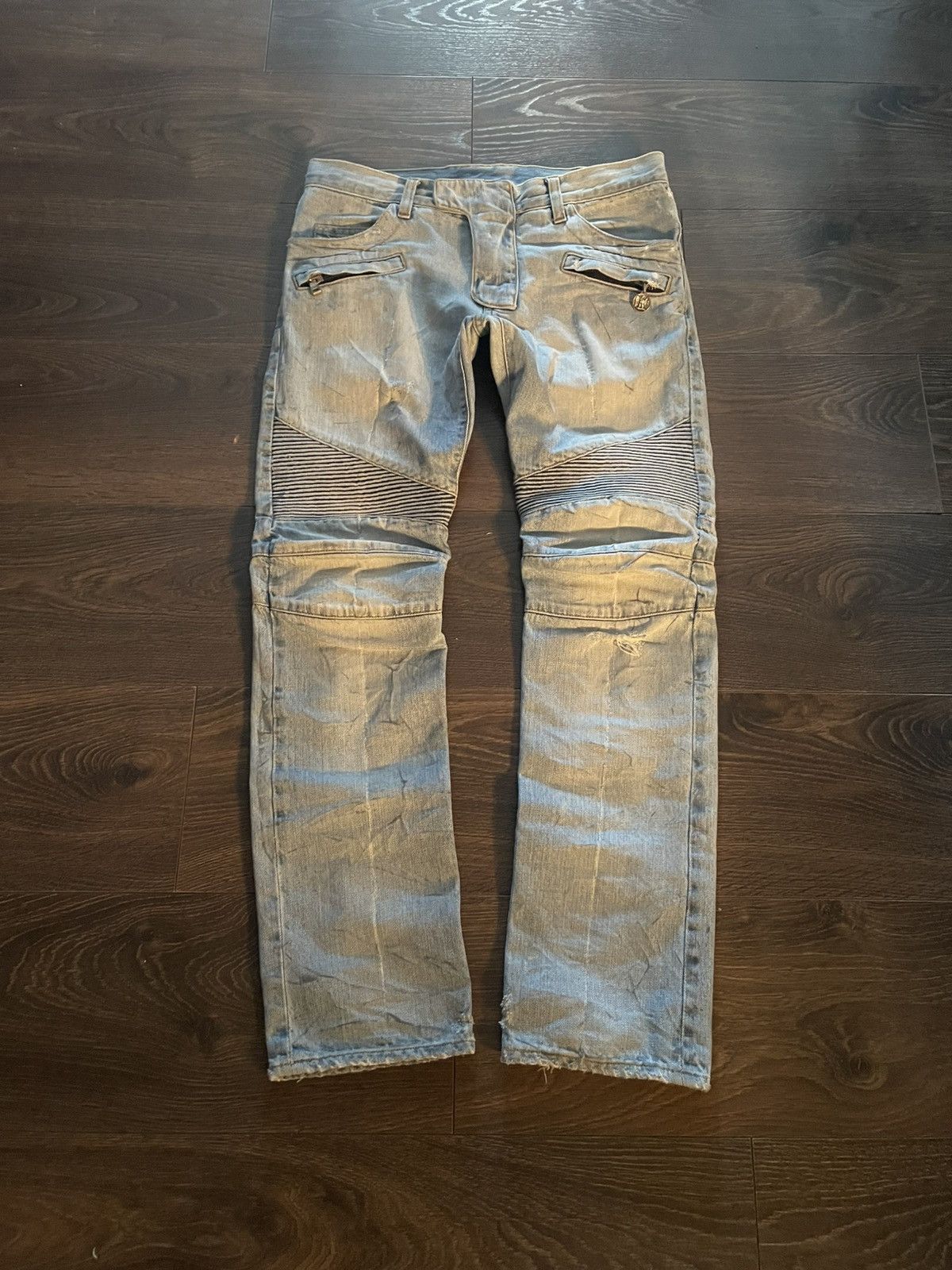 Balmain SS11 Eagle Coin Biker Jeans