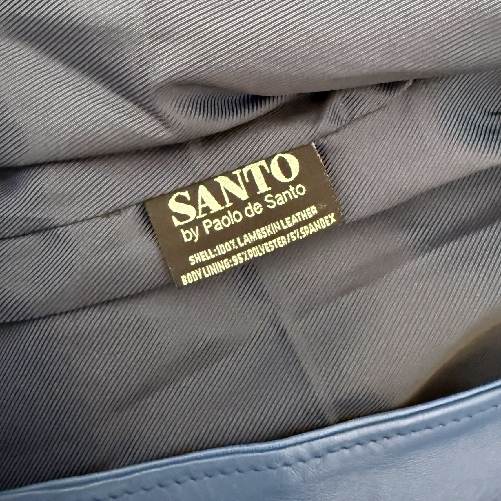 Vintage Santo by Paolo De Santo Blue Lambskin Leather Moto Jacket XS Woman Slim Short Zip Size XS / US 0-2 / IT 36-38 - 7 Thumbnail