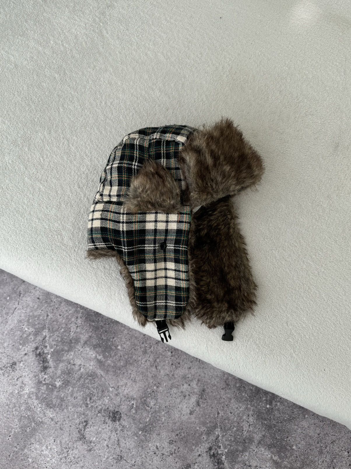 Other Vintage checkered Y2K fuzzy fur ushanka hat Japanese Size ONE SIZE - 3 Thumbnail