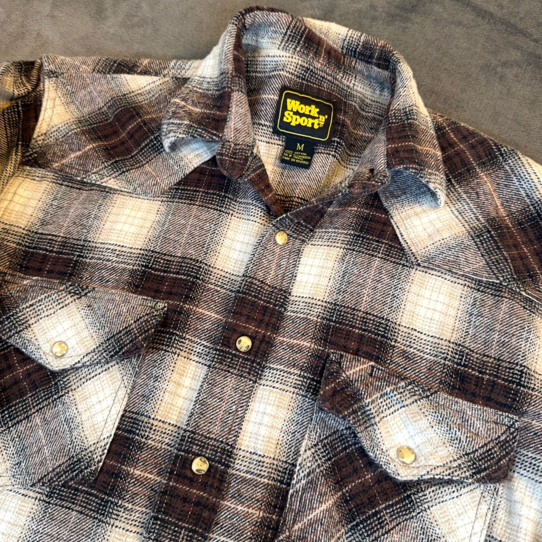 Vintage Work n Sport Brown Plaid Heavy Flannel Pearl Snap Western Shirt Mens M Size US M / EU 48-50 / 2 - 2 Thumbnail