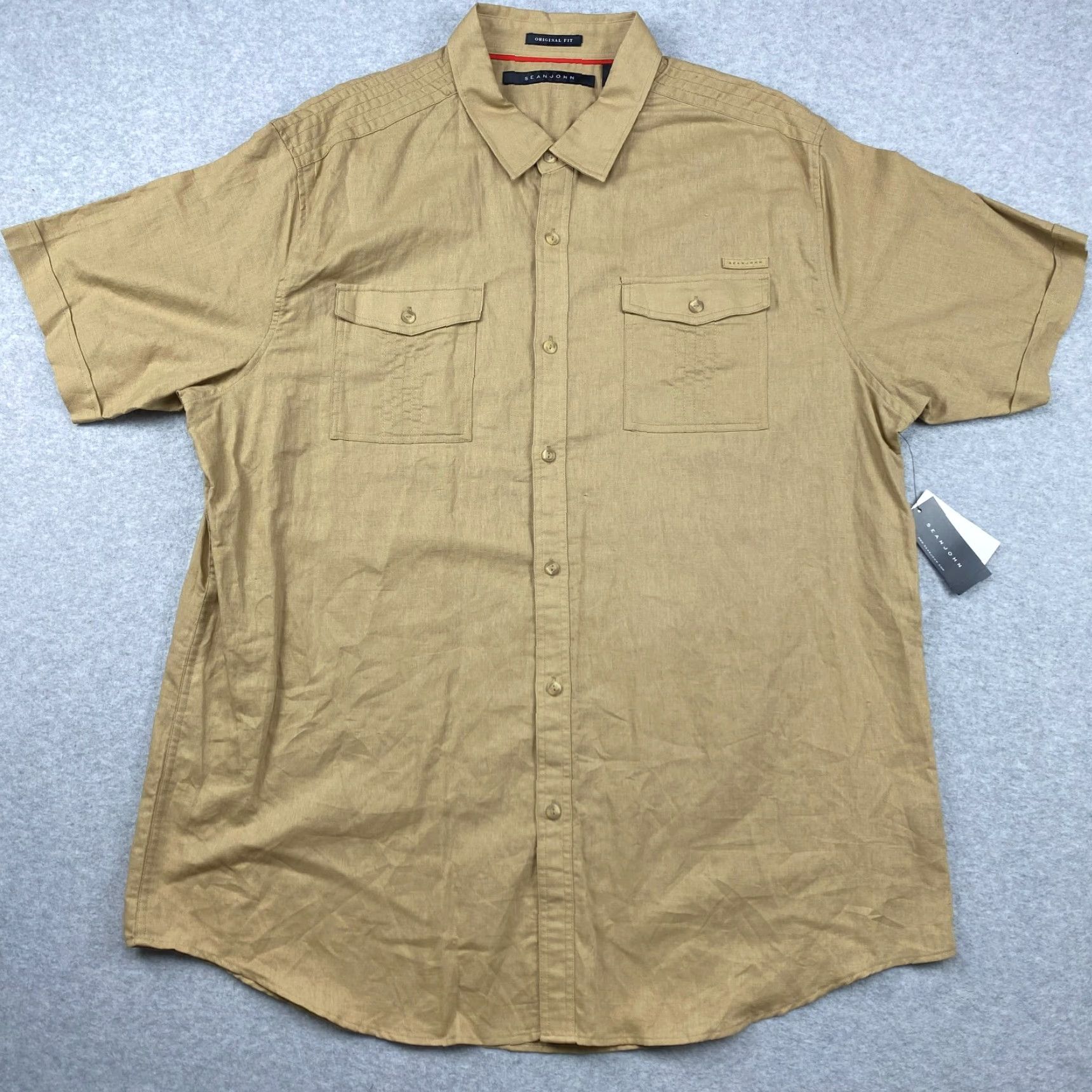 Sean John VINTAGE: NO | Sean John Button-Up Shirt Mens 4XL Beige Original Fit Linen Short Sleeve NWT Size US XXL / EU 58 / 5 - 2 Thumbnail