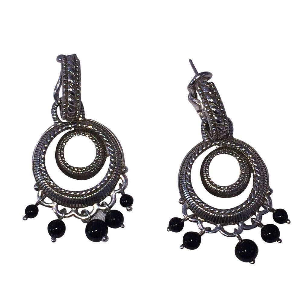 Designer Judith Ripka Sterling Black Onyx Hoop Earrings Size ONE SIZE - 2 Thumbnail