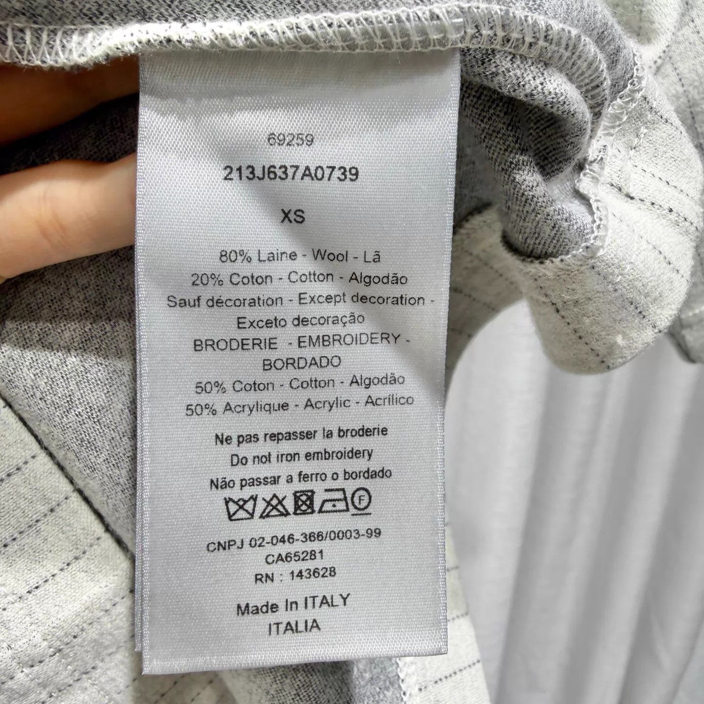 Dior DIOR Gray XS Embroidered Logo Ribbed Collar Wool-Cotton Tee Size US XS / EU 42 / 0 - 4 Thumbnail