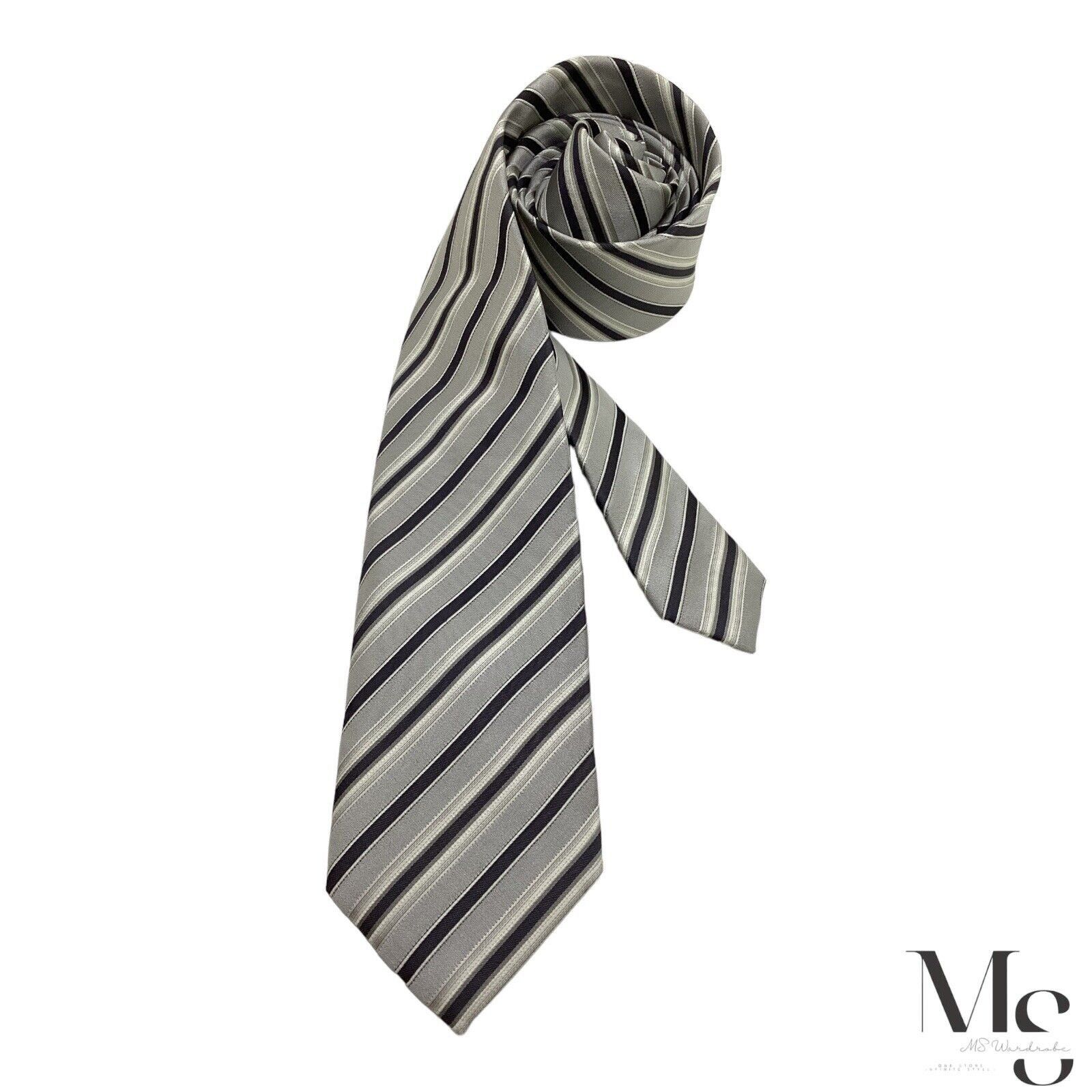 Fumagalli FUMAGALLI Trifold Gray Striped Silk Tie Hand Made In Italy Size ONE SIZE - 1 Thumbnail