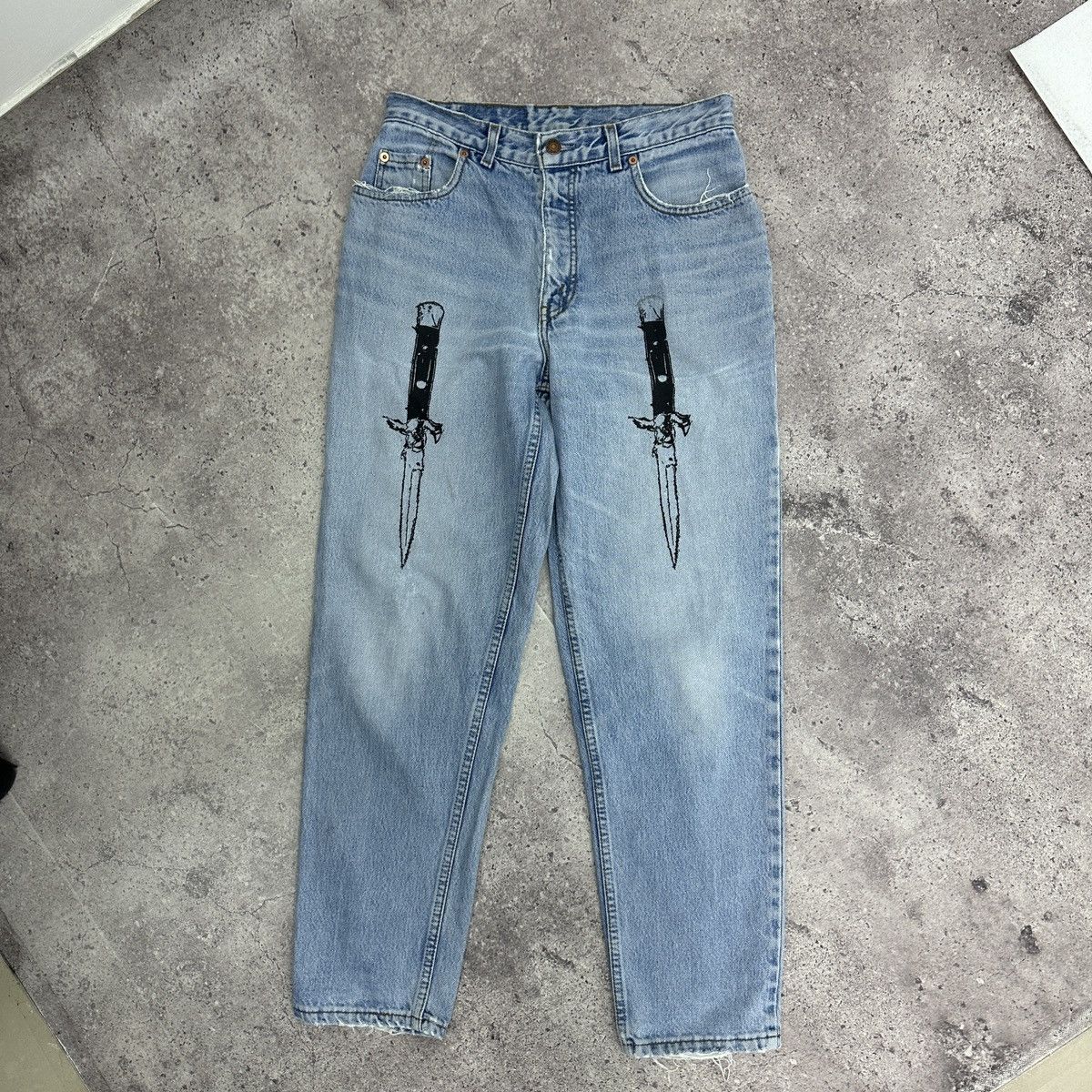Levi's Vintage 90s Levis 501 Orange Tab Knifes Agony custom jeans Size US 30 / EU 46 - 1 Thumbnail