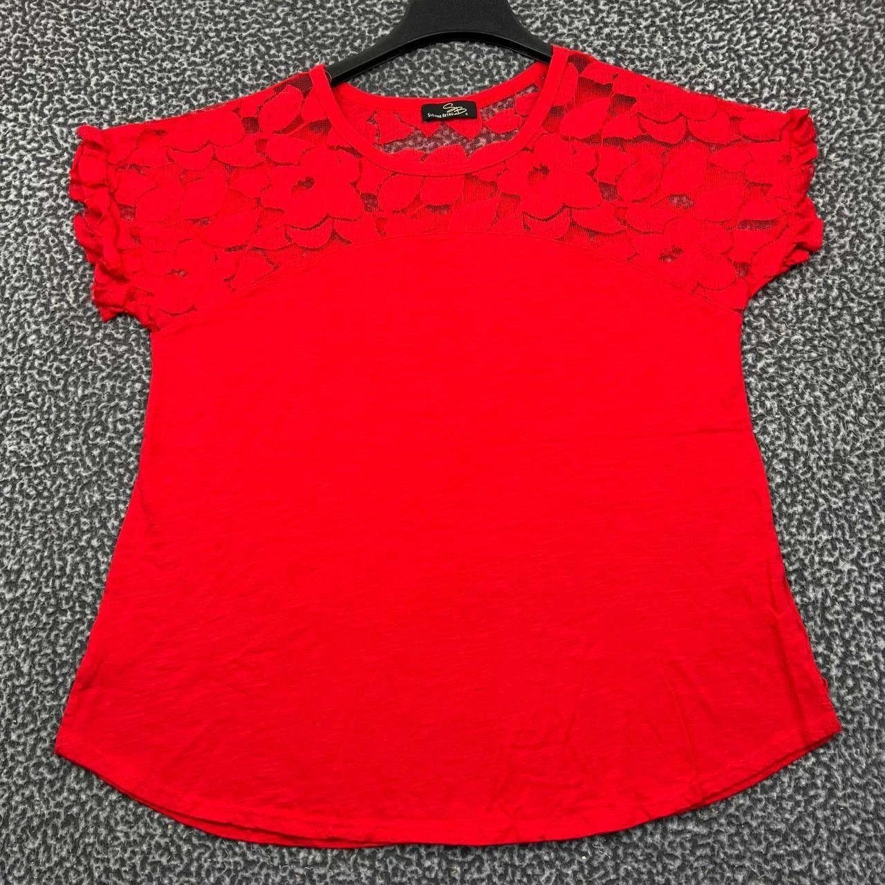 Other Suzanne Betro Blouse Women Red Floral Lace Cotton XL Size XL / US 12-14 / IT 48-50 - 1 Thumbnail