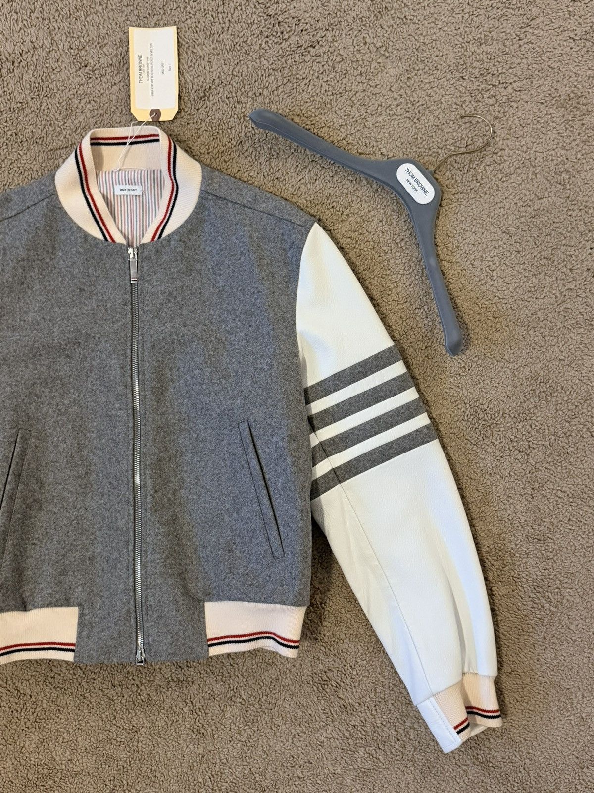 Thom Browne THOM BROWNE Striped leather and wool bomber jacket Size US S / EU 44-46 / 1 - 2 Thumbnail
