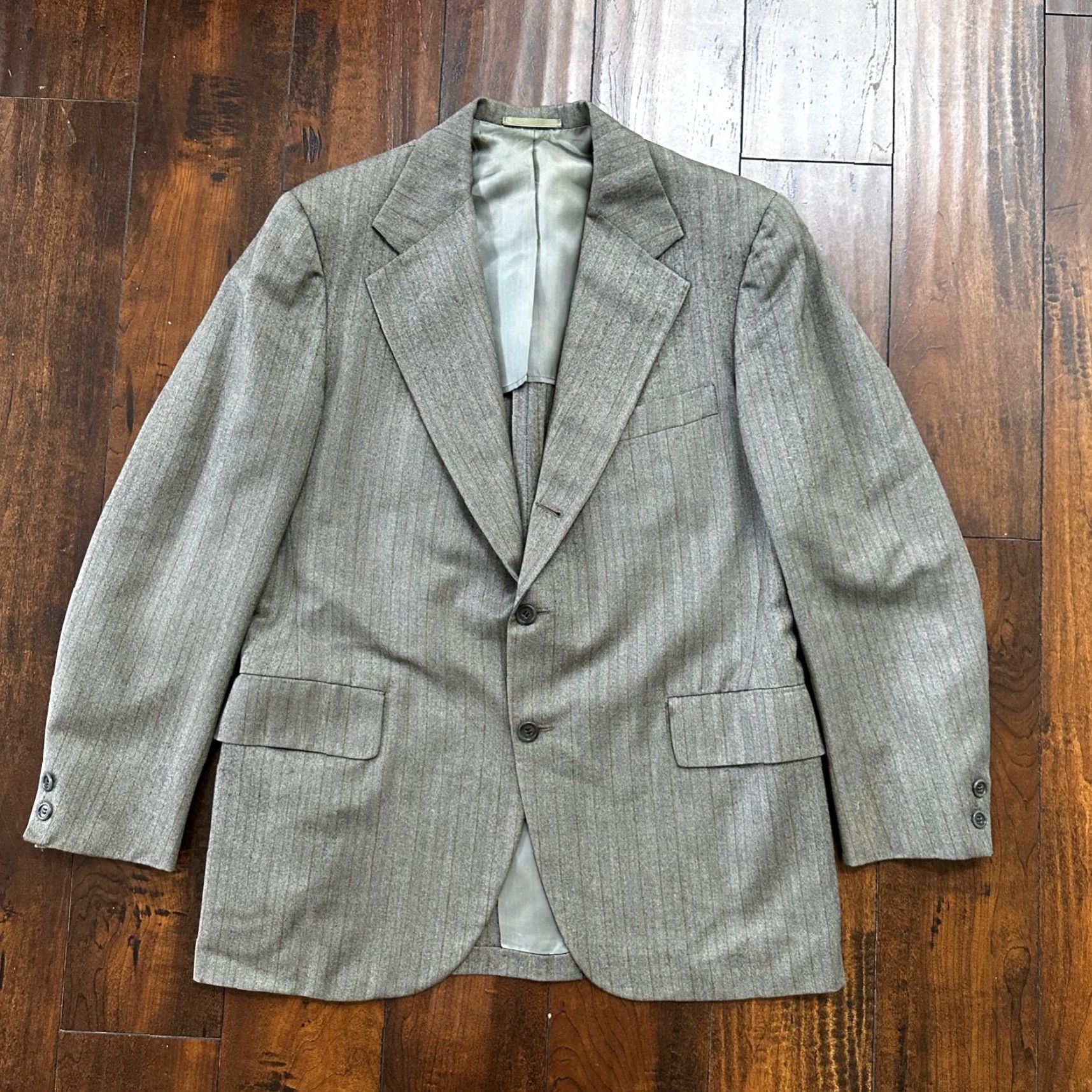 Vintage VINTAGE Brown Striped Wool Sport Jacket Mens 41 33x27 Rockabilly 1970s Jacket Length Regular Wool Size US XS / EU 42 / 0 - 3 Thumbnail