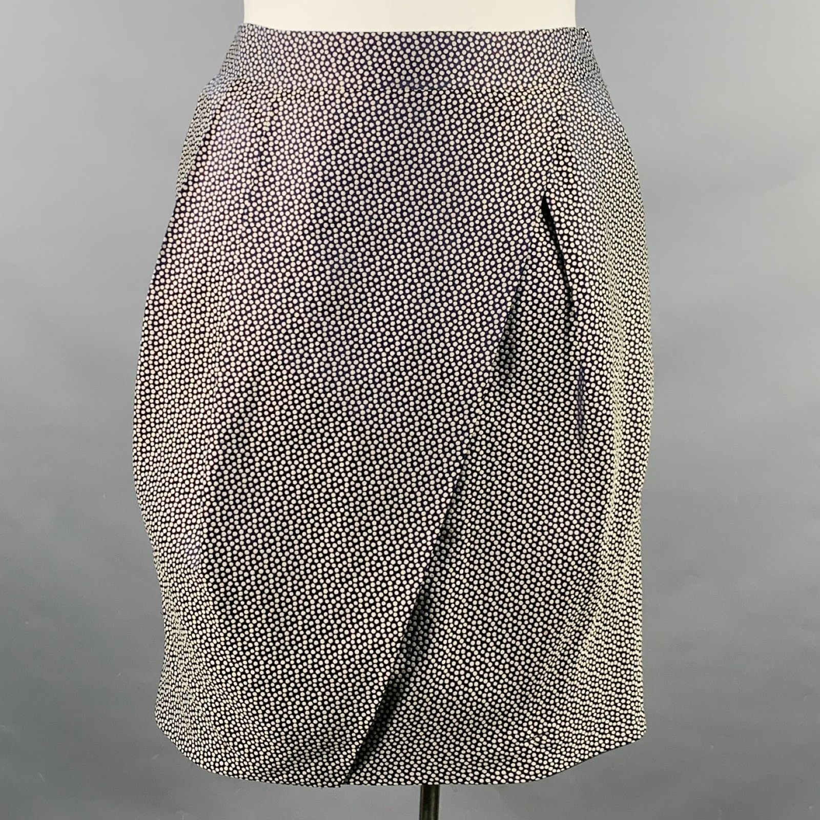 Other PAUW Size L Navy Cream Silk Dots Pleated Skirt Size 34" / US 12 / IT 48 - 1 Thumbnail