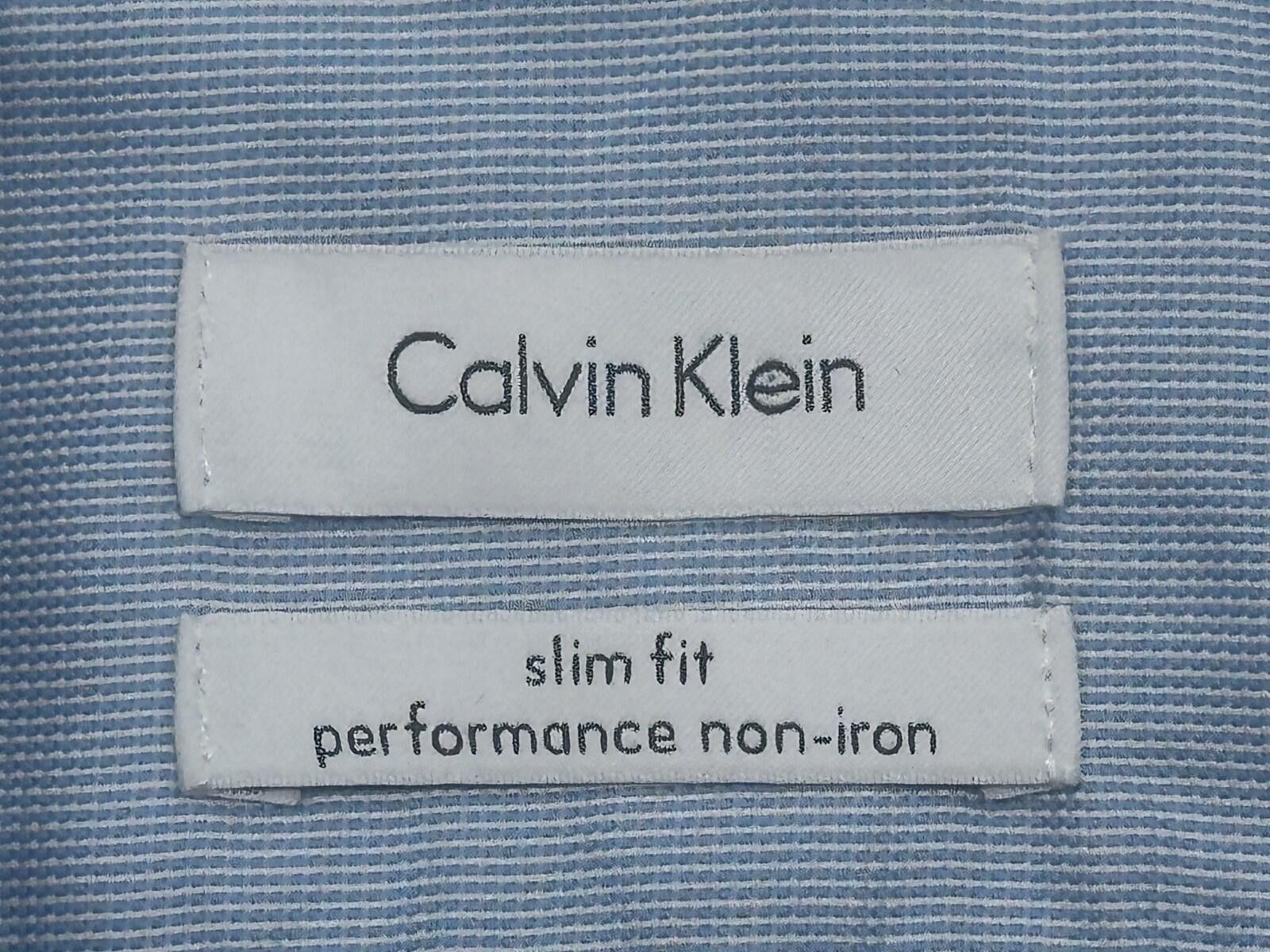 Calvin Klein Calvin Klein Slim Performance Non-Iron Button Up Blue Men XL Size 44R - 7 Thumbnail