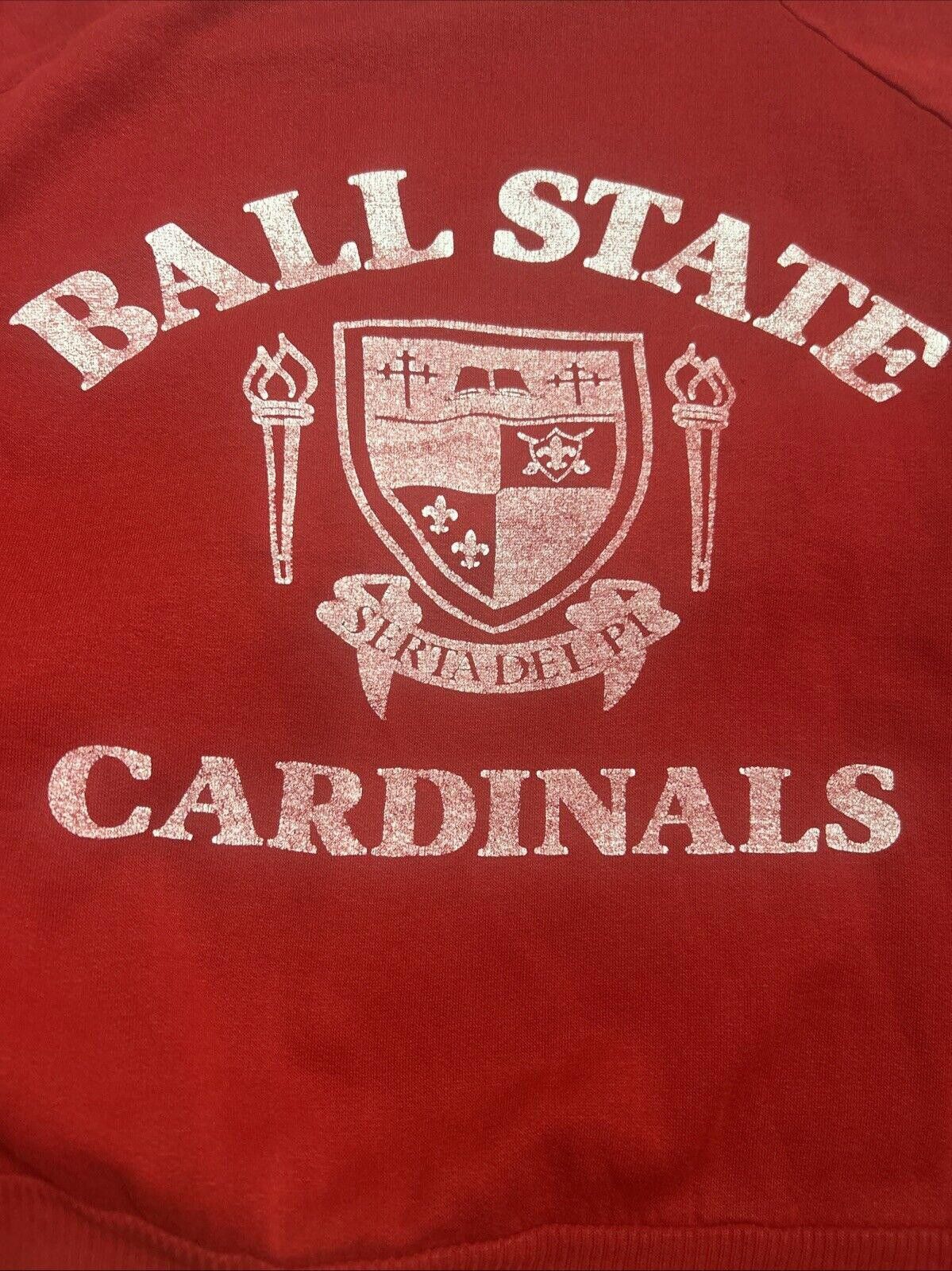 Designer VTG 80s Ball State Cardinals Striped Crewneck Sweatshirt Size US L / EU 52-54 / 3 - 3 Thumbnail