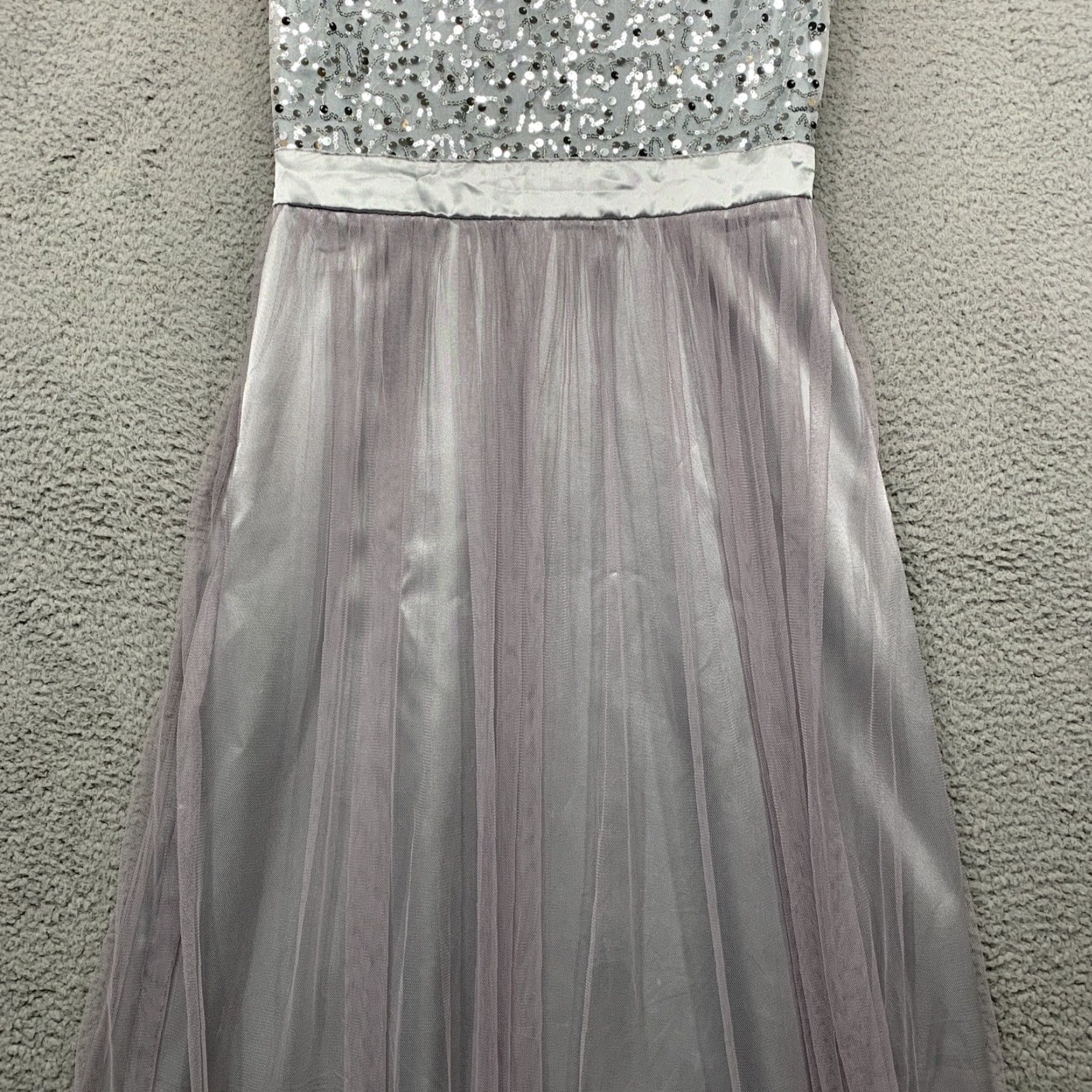 Vintage NEW Long Evening Gown Dress M Silver Navy Netting Sequin Sleeveless Formal Prom NWOT Ladies Size M / US 6-8 / IT 42-44 - 3 Thumbnail