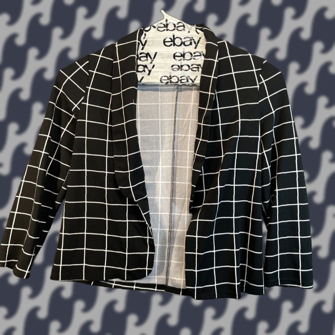 Vintage Unbranded Black and White Squares Open Front Work Jacket L Women Medium? Size L / US 10 / IT 46 - 1 Thumbnail