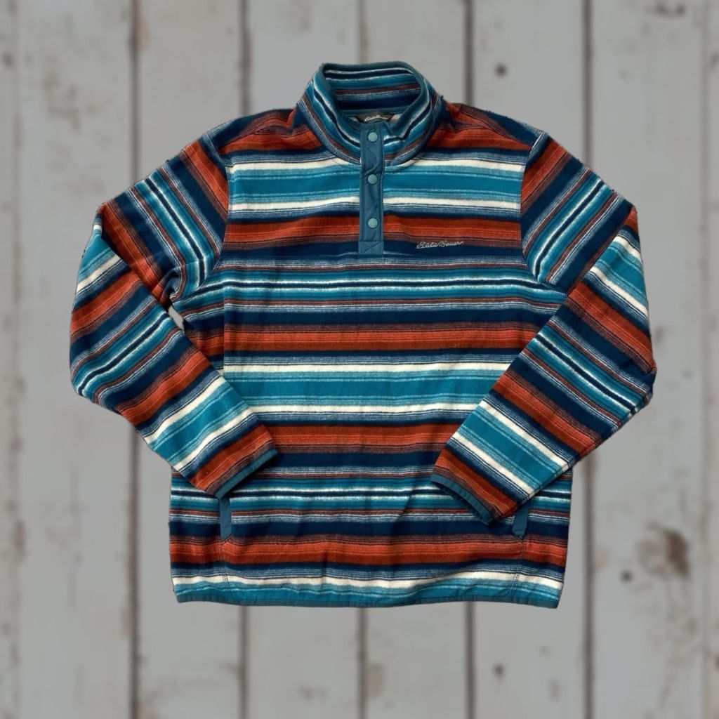 Eddie Bauer Eddie Bauer Sweater Mens L Striped Fleece 1/4 Button Pullover Blue Size US L / EU 52-54 / 3 - 1 Thumbnail