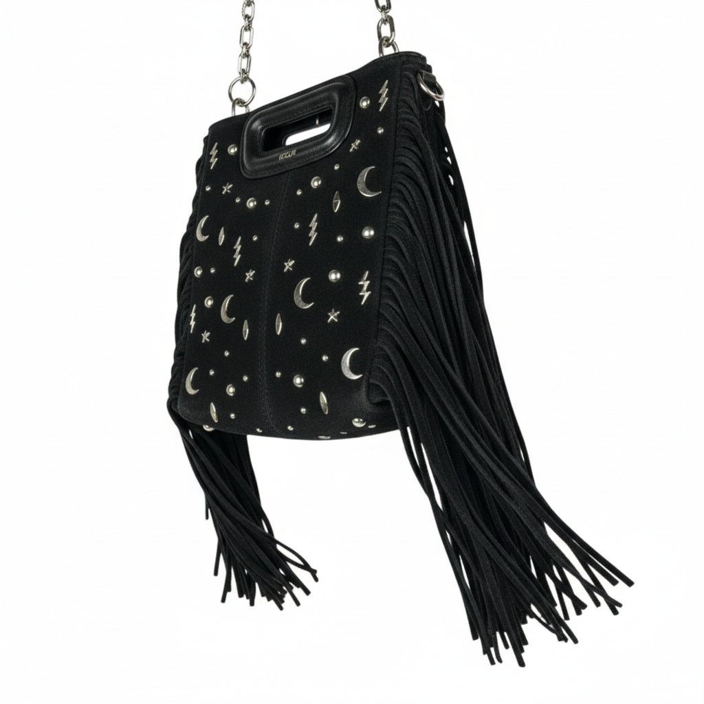 Maje Maje Studded Suede Mini M Bag Black Silver Hardware Size ONE SIZE - 1 Thumbnail