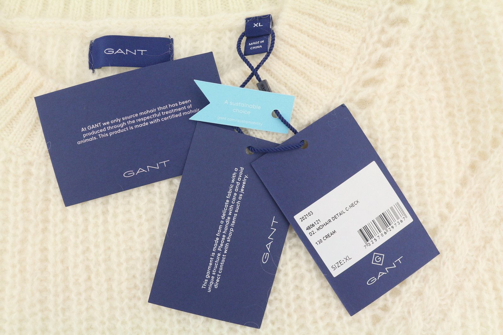 Gant MOHAIR C-NECK XL Cream Wool Blend Jumper 87229 Size XL / US 12-14 / IT 48-50 - 7 Thumbnail