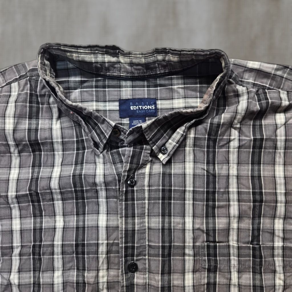 Basic Editions VINTAGE Basic Editions Gray Plaid Button Up Shirt Long Sleeves Adult Men's Size 4XL Size US XXL / EU 58 / 5 - 1 Thumbnail