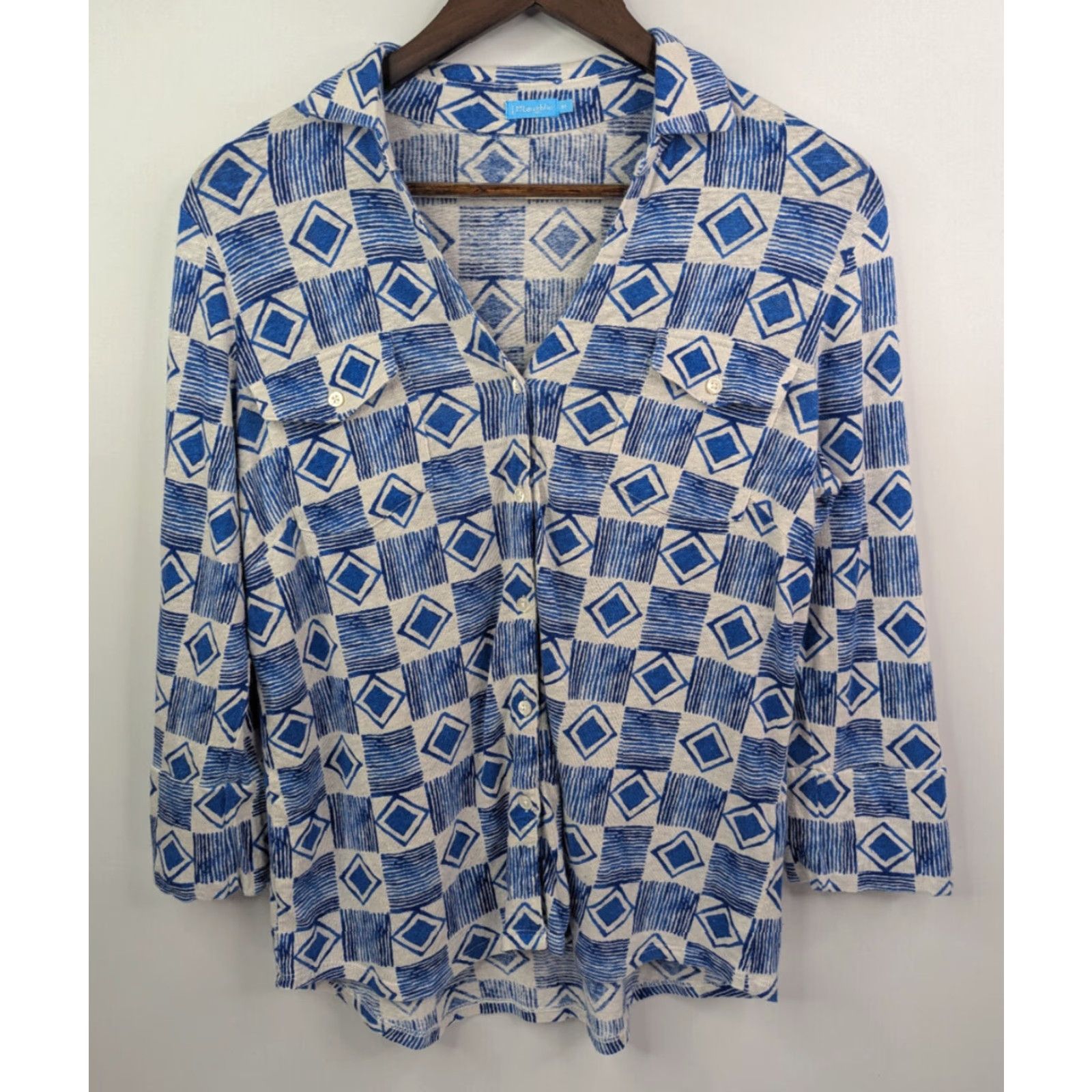 J.McLaughlin J McLaughlin Linen Shirt Top Printed Preppy Long Sleeve Button Up Blouse Medium Size M / US 6-8 / IT 42-44 - 2 Thumbnail