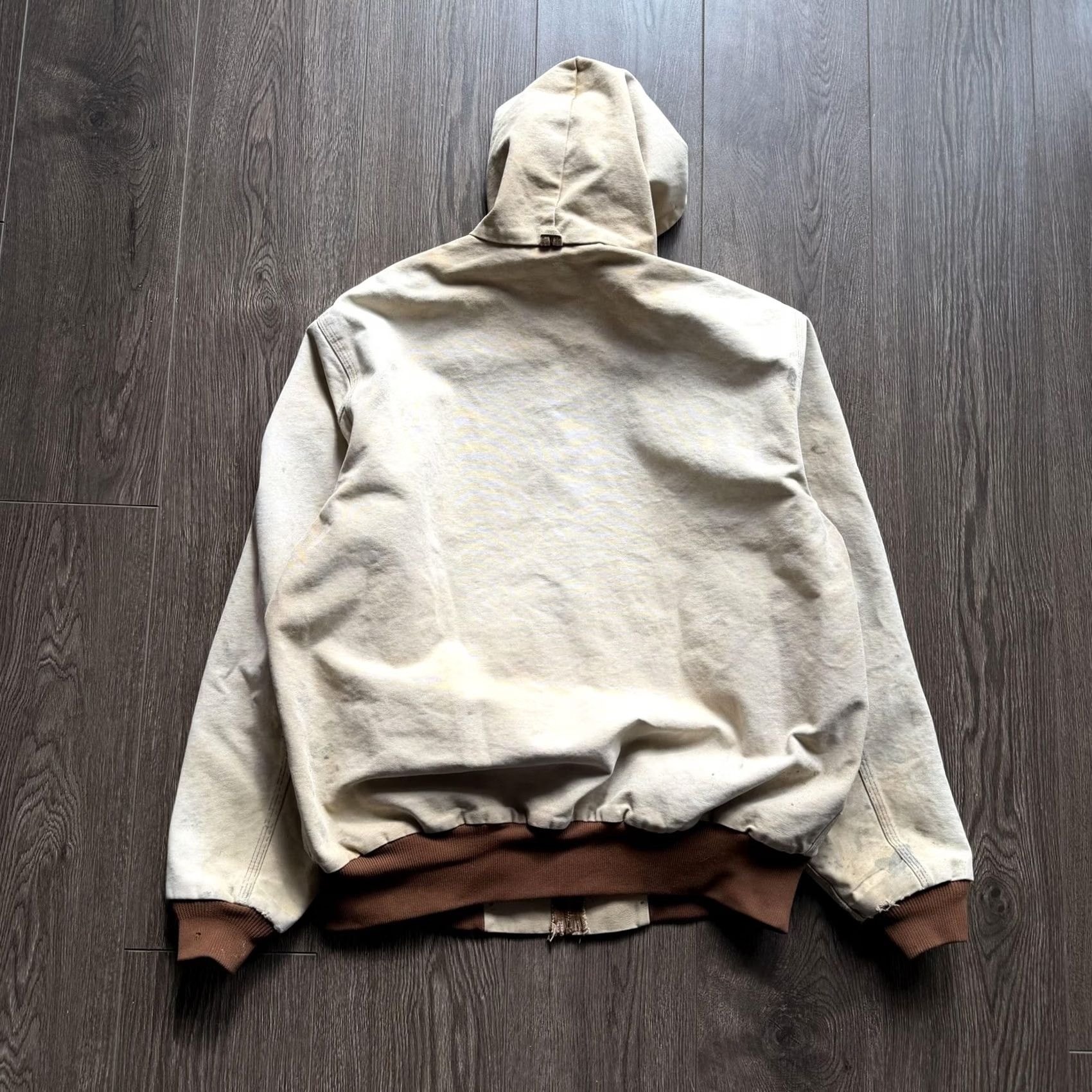 Carhartt VINTAGE Carhartt Jacket Mens Large Beige Duck Canvas Hooded Bomber Zip Front Workwear Insulated Lined Pockets Size US L / EU 52-54 / 3 - 5 Thumbnail