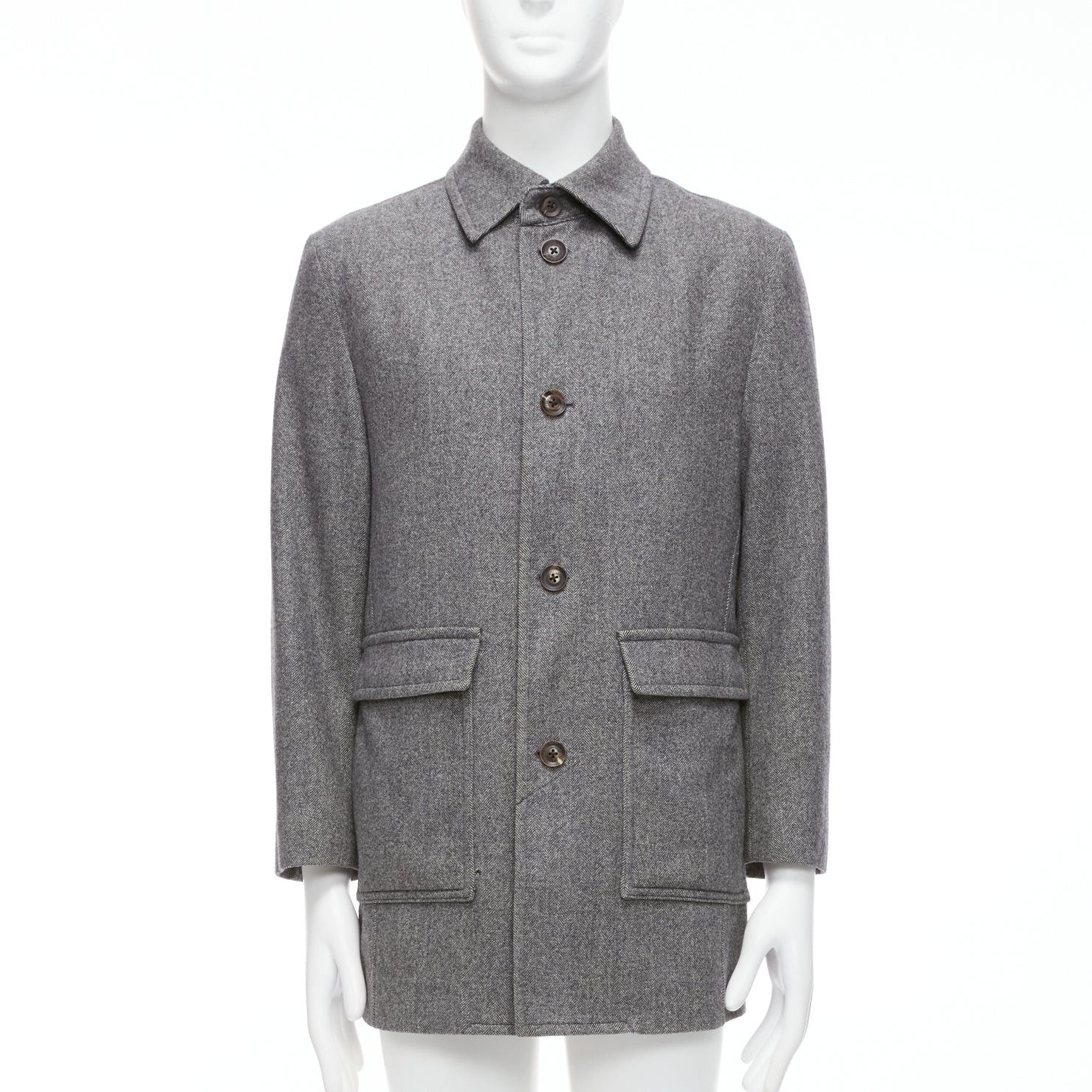 Lanvin LANVIN JL grey wool blend herringbone dual pocketed overcoat IT46 S Size US S / EU 44-46 / 1 - 1 Thumbnail