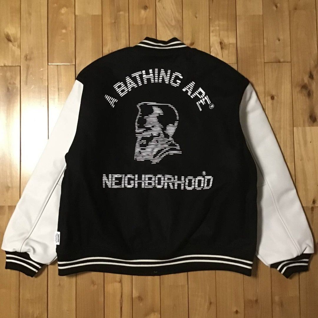 Bape × Neighborhood 🔥2XL🔥 NEIGHBORHOOD × BAPE leather sleeve varsity jacket APE Size US XXL / EU 58 / 5 - 3 Thumbnail