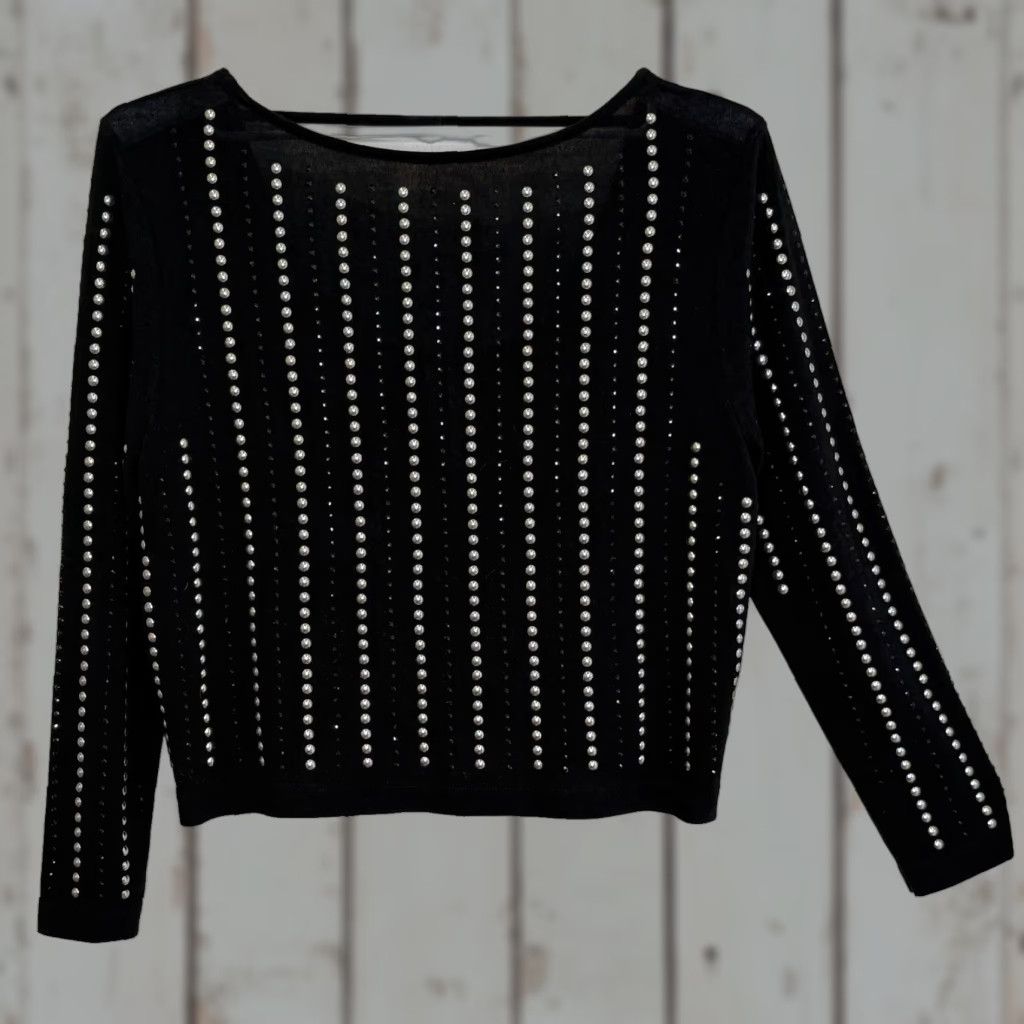Vintage Vocal USA Sweater Womens M Black Studded Long Sleeve Pullover Round Neck Back Gothic Biker Moto Casual Office Fall Winter Size M / US 6-8 / IT 42-44 - 1 Thumbnail