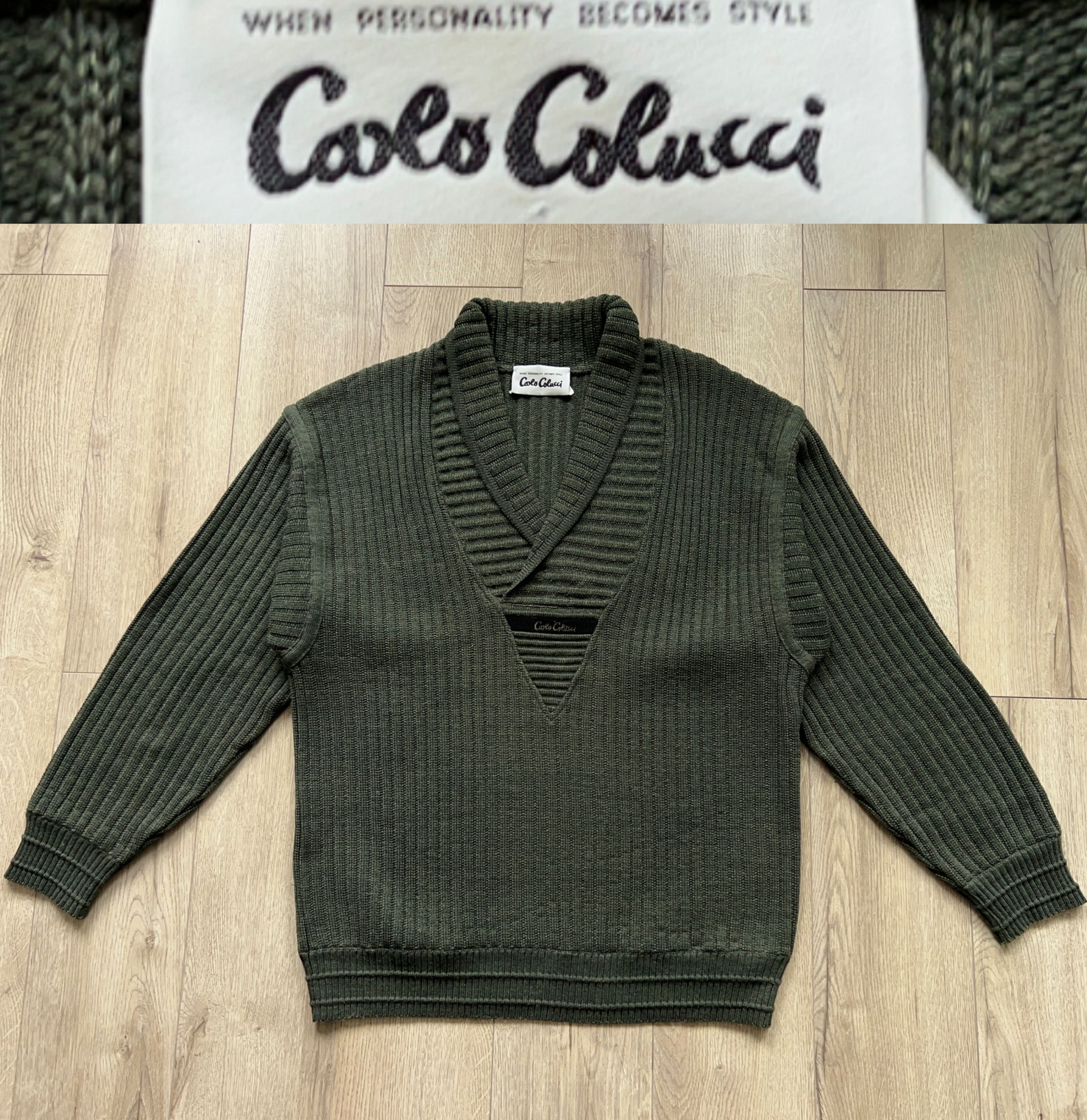 Carlo Colucci × Vintage Mens 1990s Mens Carlo Colucci Sweater Pullover V Neck Green Size US L / EU 52-54 / 3 - 1 Thumbnail