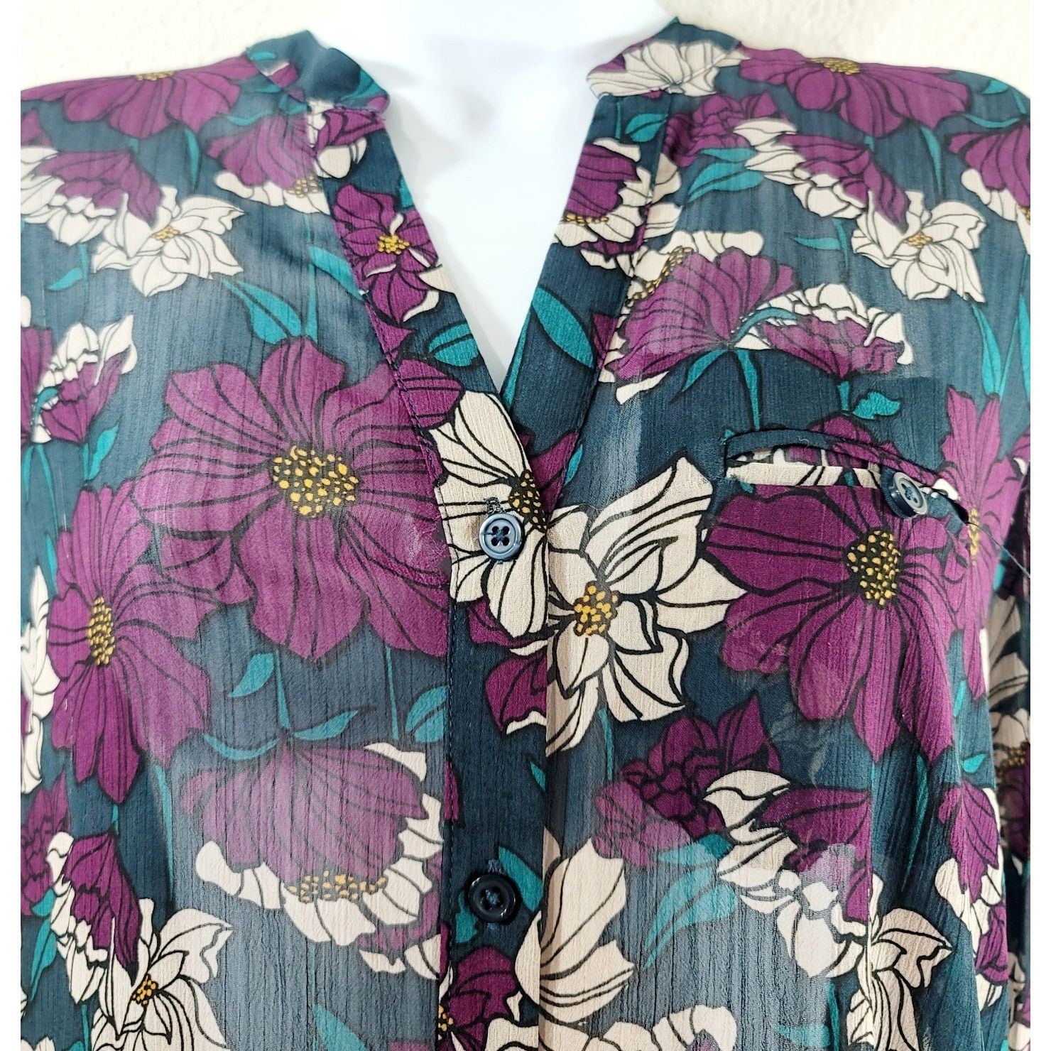Other KUT From The Kloth Stitch Fix Teal Sheer Floral Top Medium Size M / US 6-8 / IT 42-44 - 6 Thumbnail
