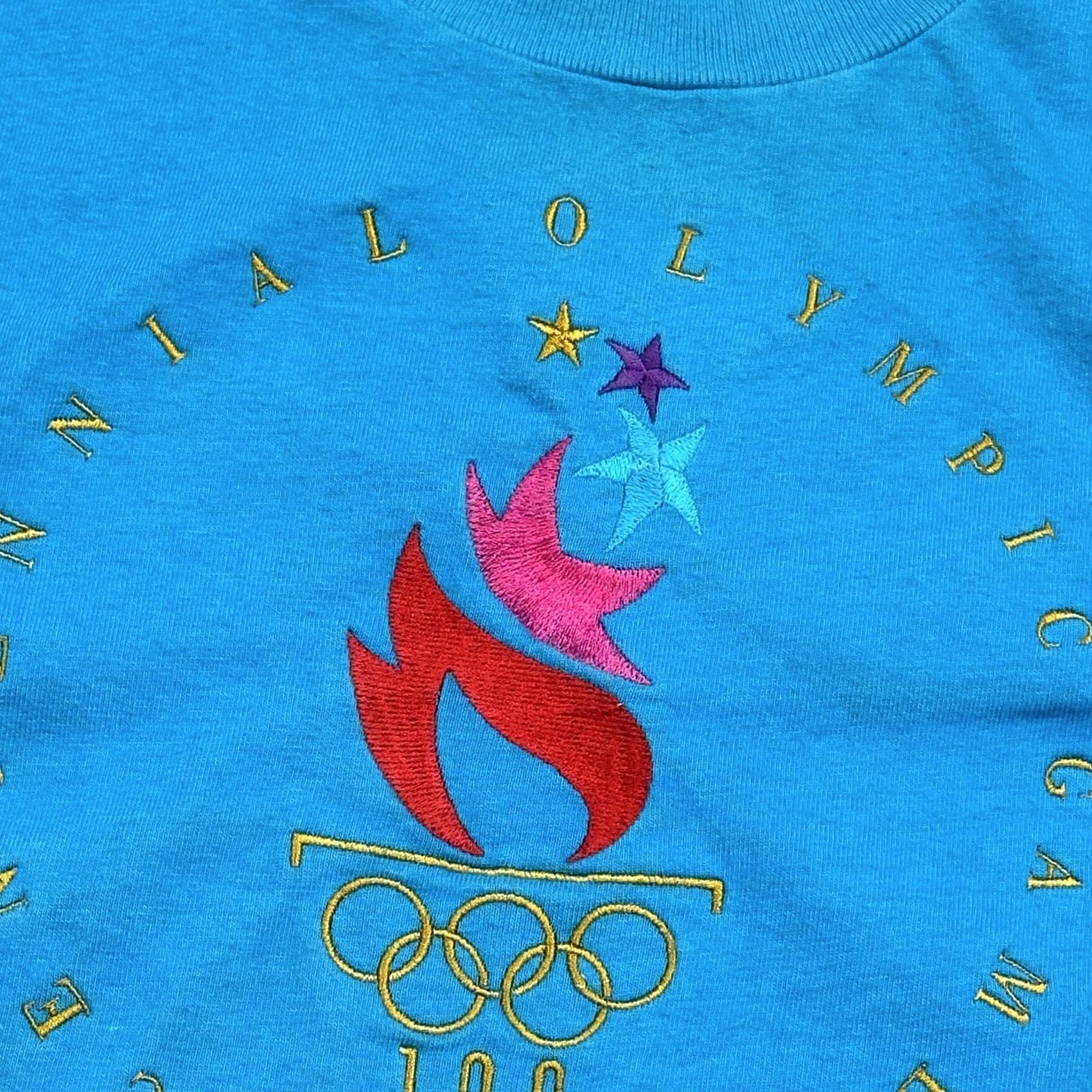 Hanes VINTAGE Atlanta 1996 Olympics Shirt Mens XL Blue Hanes Embroidered Single Stitch Size US XL / EU 56 / 4 - 4 Thumbnail