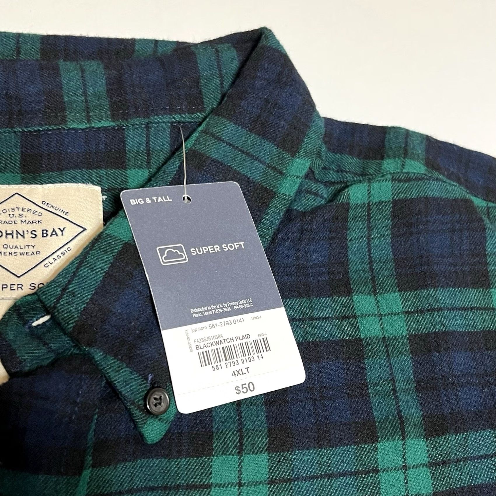 Vintage St. John's Bay Shirt Mens 4XLT Flannel Button-Up Green Plaid Big & Tall Classic Fit Easy Care Pockets Size US XXL / EU 58 / 5 - 8 Thumbnail