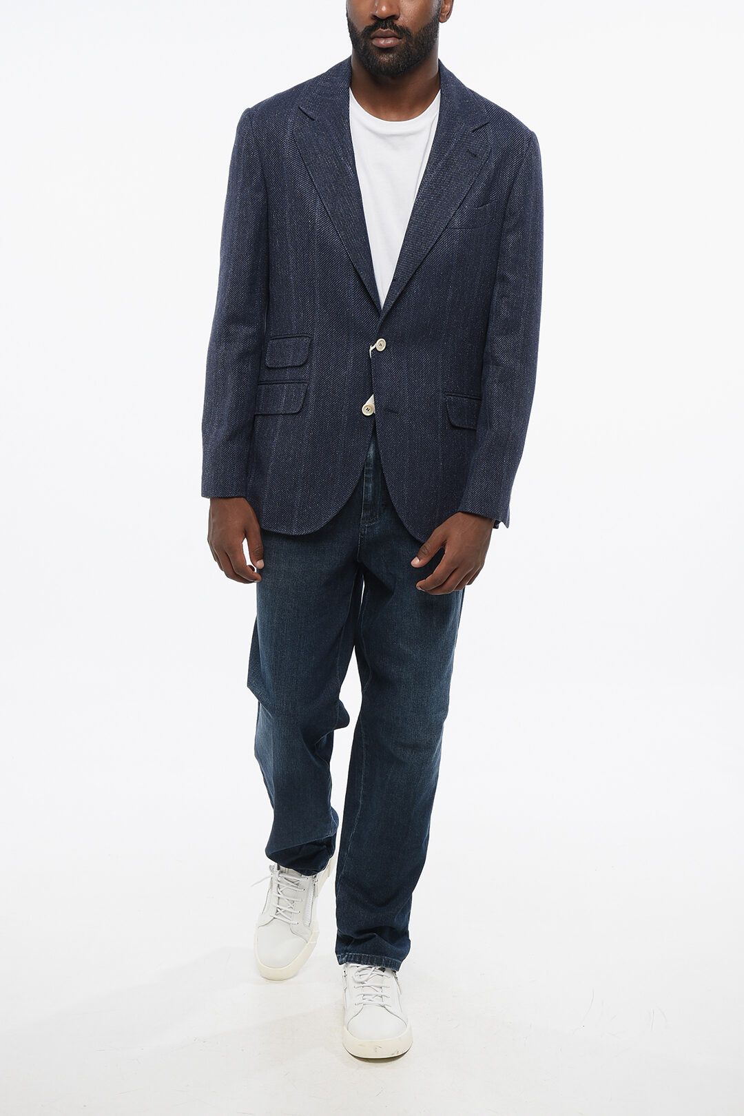 Brunello Cucinelli og1mm0725 Twill Linen Blend Single-breasted Blazer in Blue Size US M / EU 48-50 / 2 - 4 Thumbnail