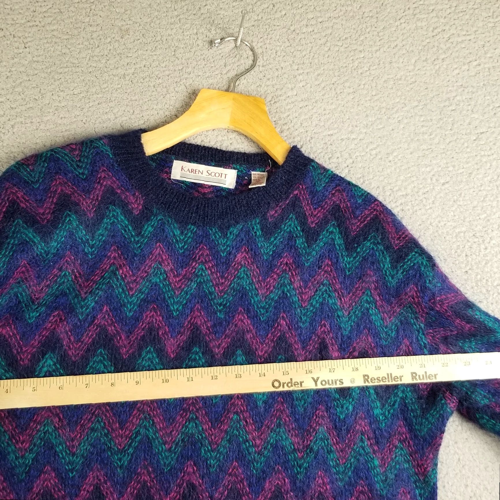Vintage VINTAGE Karen Scott Mohair Sweater Medium Purple Blue Chunky-Knit Geometric 80s Boho Womens Size M / US 6-8 / IT 42-44 - 5 Thumbnail