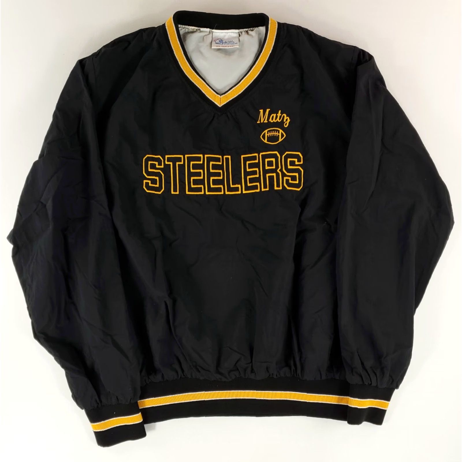 Salem Sportswear VINTAGE Gem Sportswear Pittsburgh Steelers Pullover Warm Up Mens XL Black 70s 80s Matz Gem Sportswear Size US XL / EU 56 / 4 - 2 Thumbnail