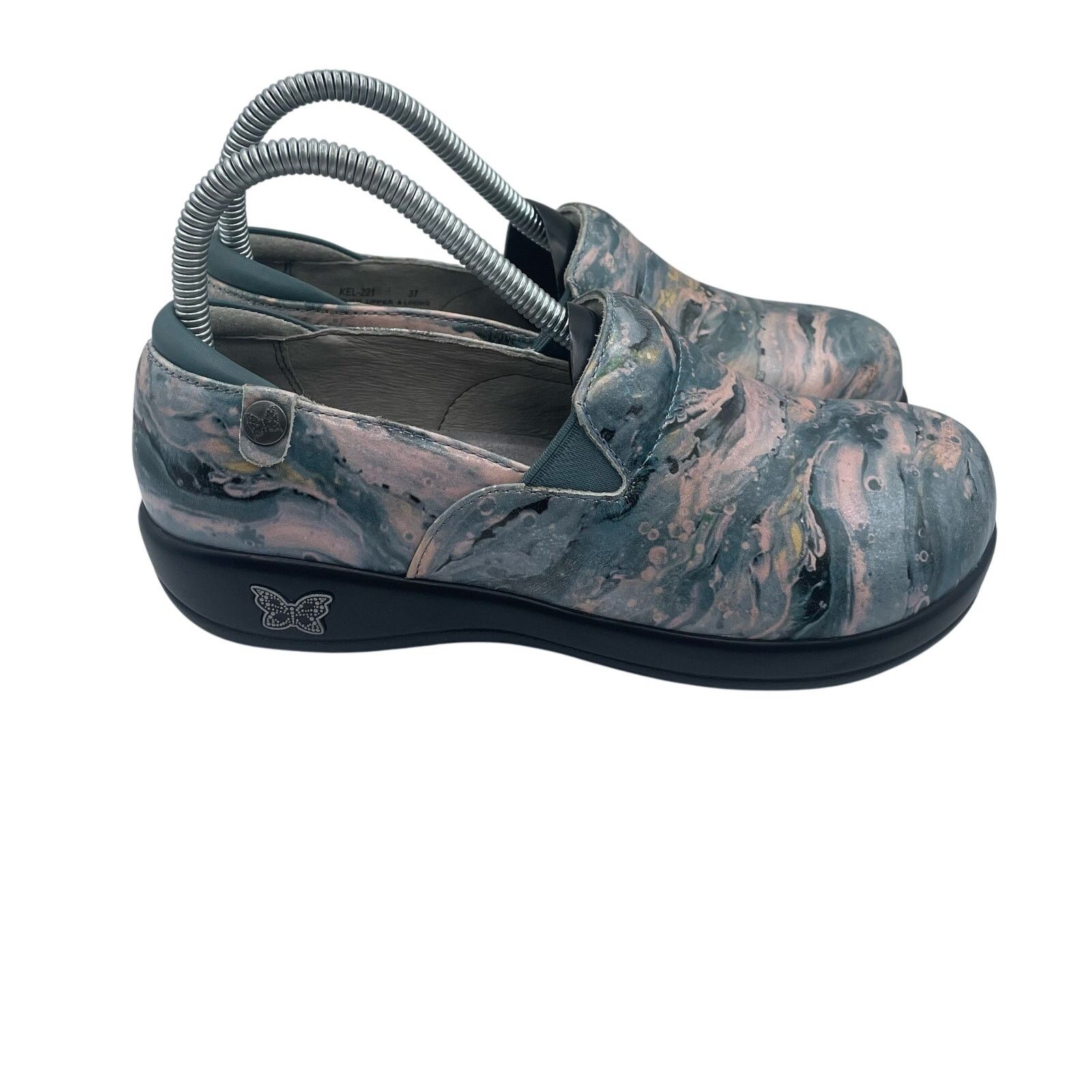 Alegria Keli Glacier Leather Comfort Gray Blue Shoes 37 in Grey, Women's