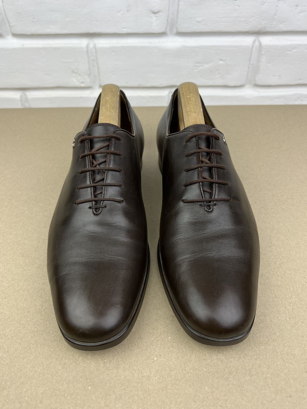 Gucci GUCCI Oxfords Leather Shoes Lace Up GG Metal Logo Brown Mens Size US 8.5 / EU 41-42 - 6 Thumbnail