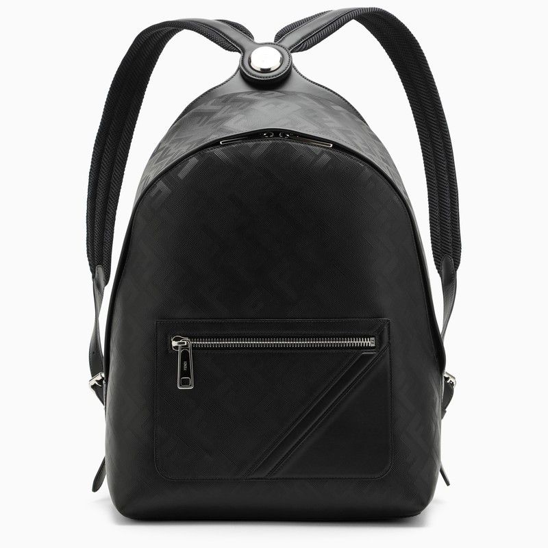image of Fendi Shadow Diagonal Black Leather Backpack, Men's