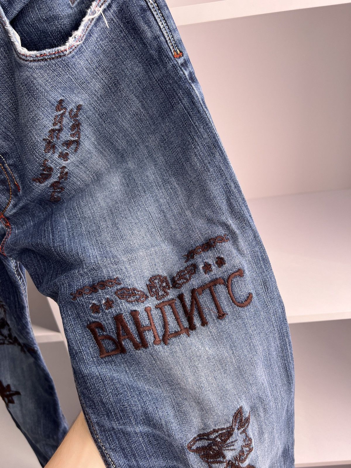 Designer × Diesel × Vintage RARE Y2K Criminal Bandit Embroidered Tattoo Denim Jeans Size US 32 / EU 48 - 10 Thumbnail