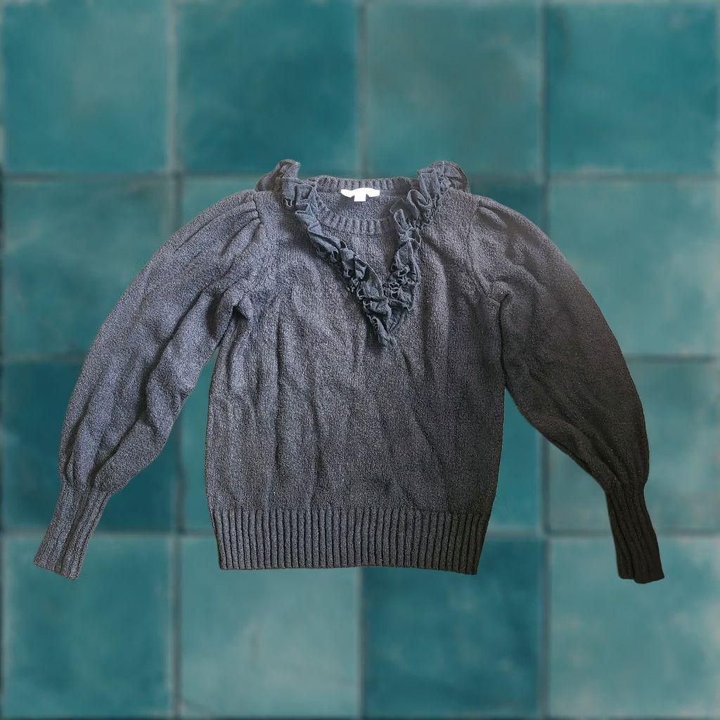 Vintage Time And Tru Womens Ruffle Black Sweater - XS Size Long Sleeve Pullover Size XS / US 0-2 / IT 36-38 - 1 Thumbnail