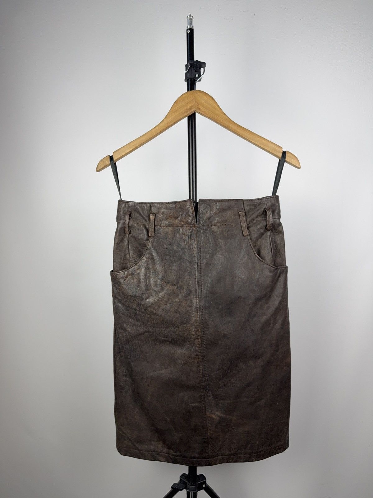 Leather Vintage 90s Retro Punk Rock Avant Garde Real Leather Skirt Size 28" / US 6 / IT 42 - 2 Thumbnail