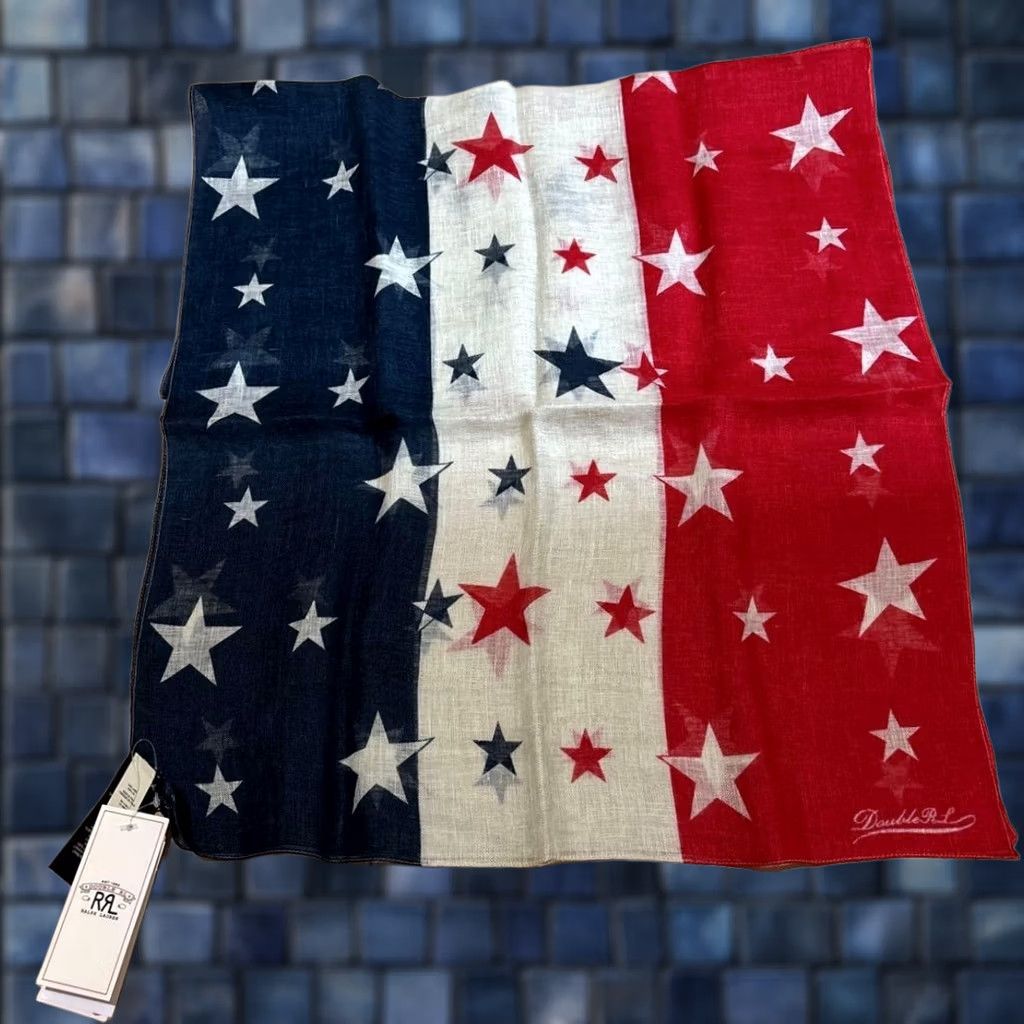 Ralph Lauren RRL Ralph Lauren STAR STRIPE FLAG SCARF Organic Cotton Blue White Red New Scarf Unisex One Size Cotton Holiday 136cm 53cm Size ONE SIZE - 1 Thumbnail