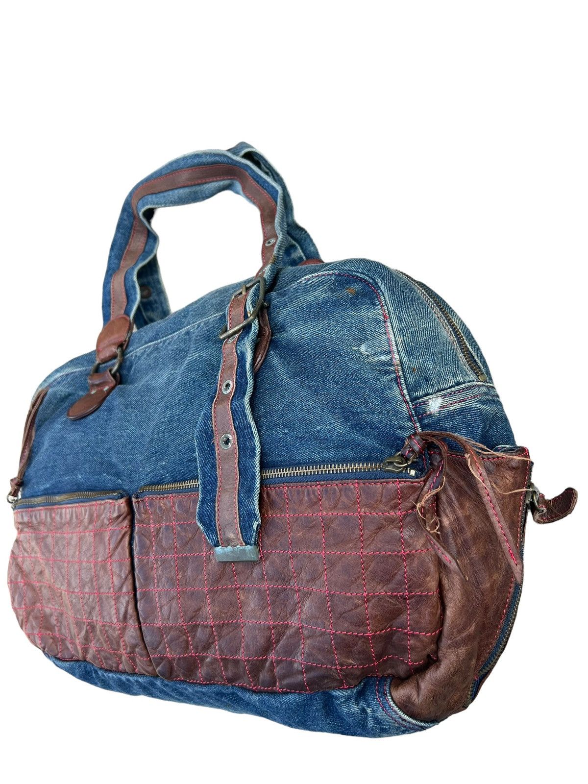 Vintage And A Japan Distress Fade Denim Cowhide Leather Large Bag Size ONE SIZE - 6 Thumbnail