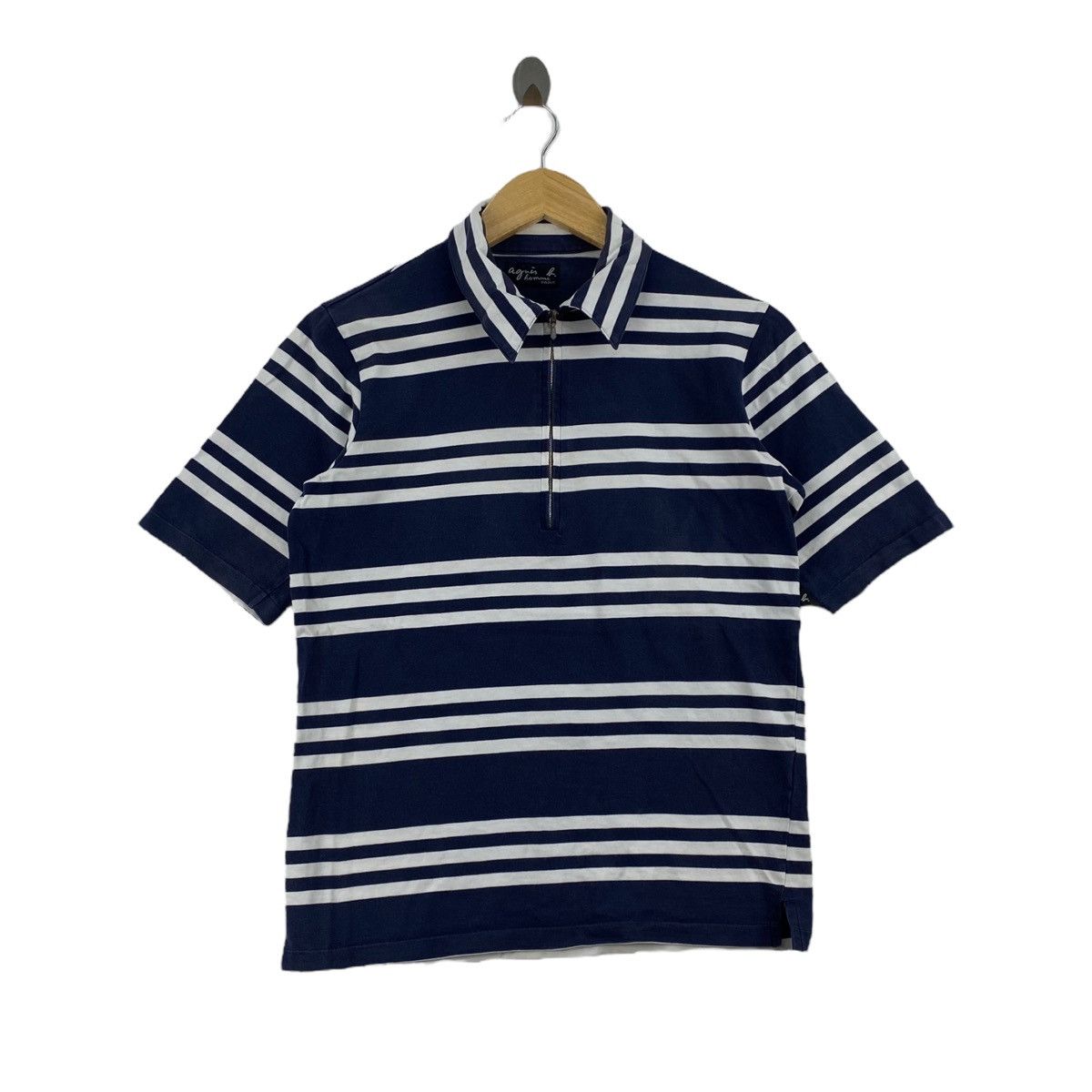AGNES B. PARIS Homme Half Zipper Stripes Collar
