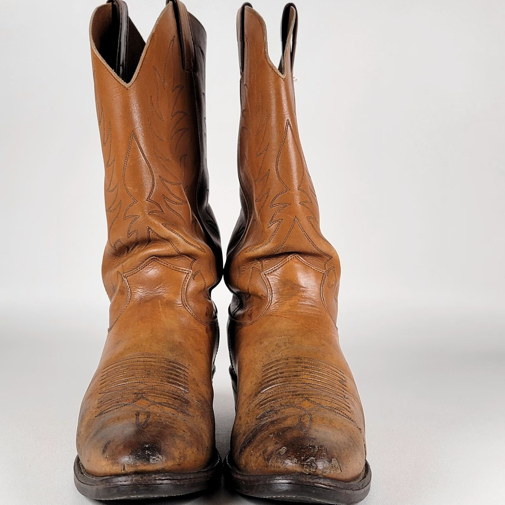 Justin Boots VINTAGE Justin Boots Men's 10.5 E Brown Leather Cowboy Western Pull-on Boots USA Size US 11 / EU 44 - 2 Thumbnail