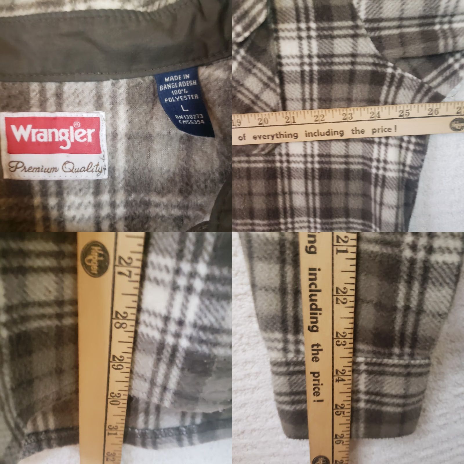 Wrangler Wrangler Shirt Mens Large Brown Plaid Fleece Flannel Button Up Shacket Size US L / EU 52-54 / 3 - 9 Thumbnail